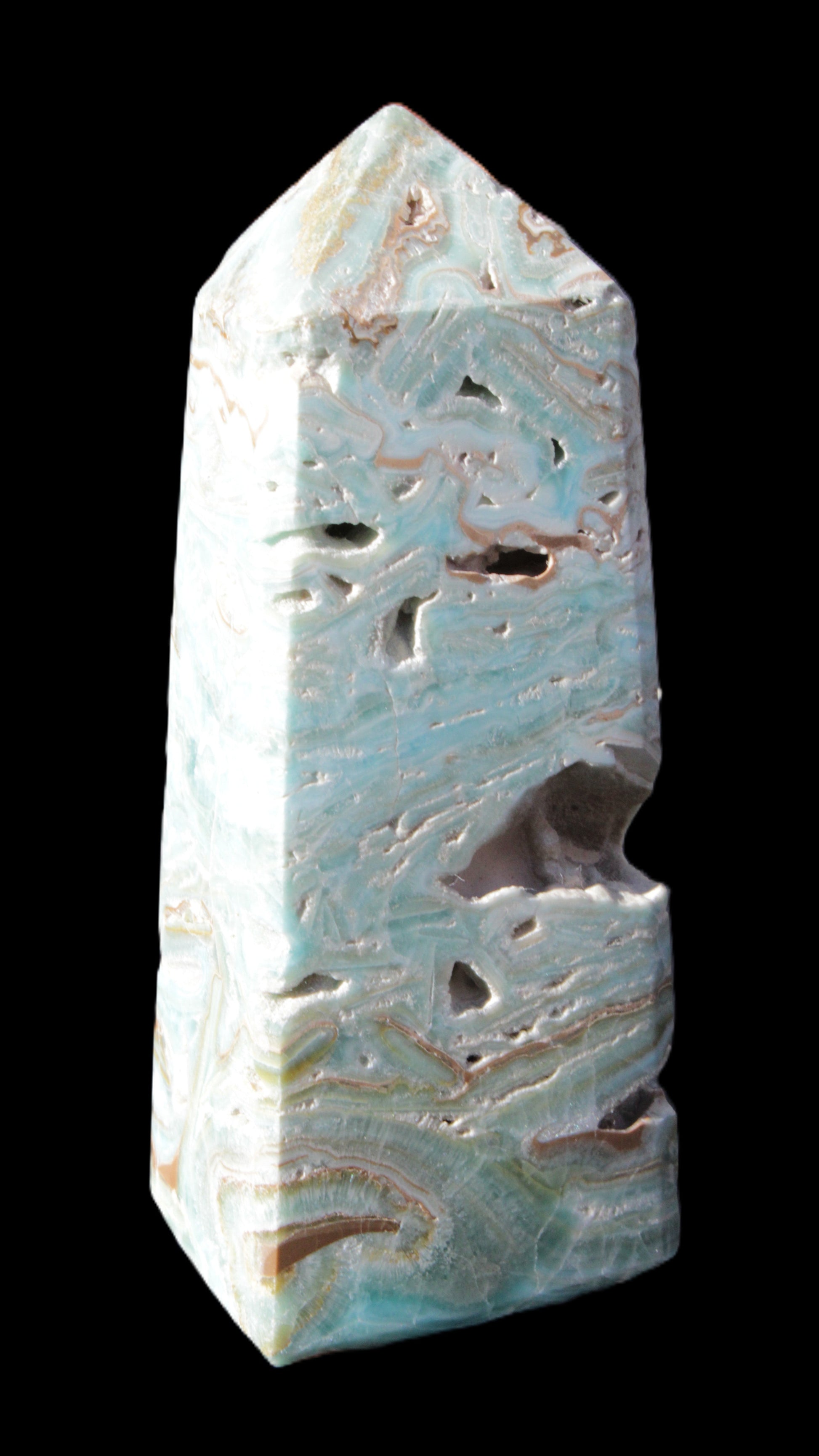 Caribbean Calcite Blue Aragonite obelisk 44*31*112mm 270g Rocks and Things Store