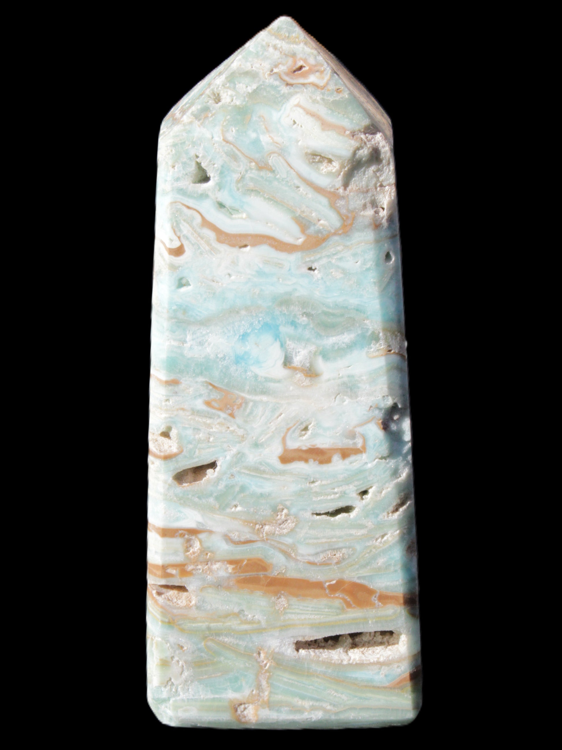 Caribbean Calcite Blue Aragonite obelisk 44*31*112mm 270g Rocks and Things Store