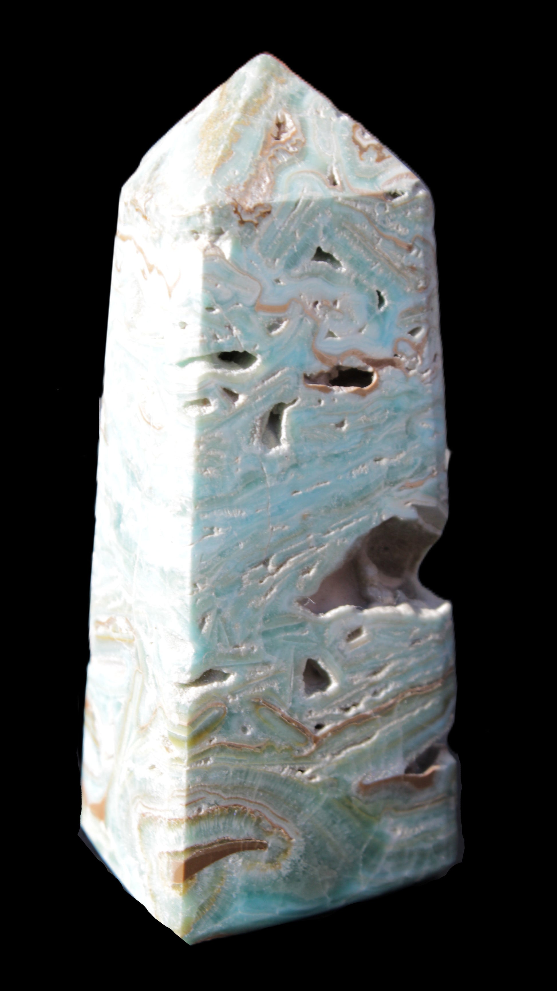 Caribbean Calcite Blue Aragonite obelisk 44*31*112mm 270g Rocks and Things Store