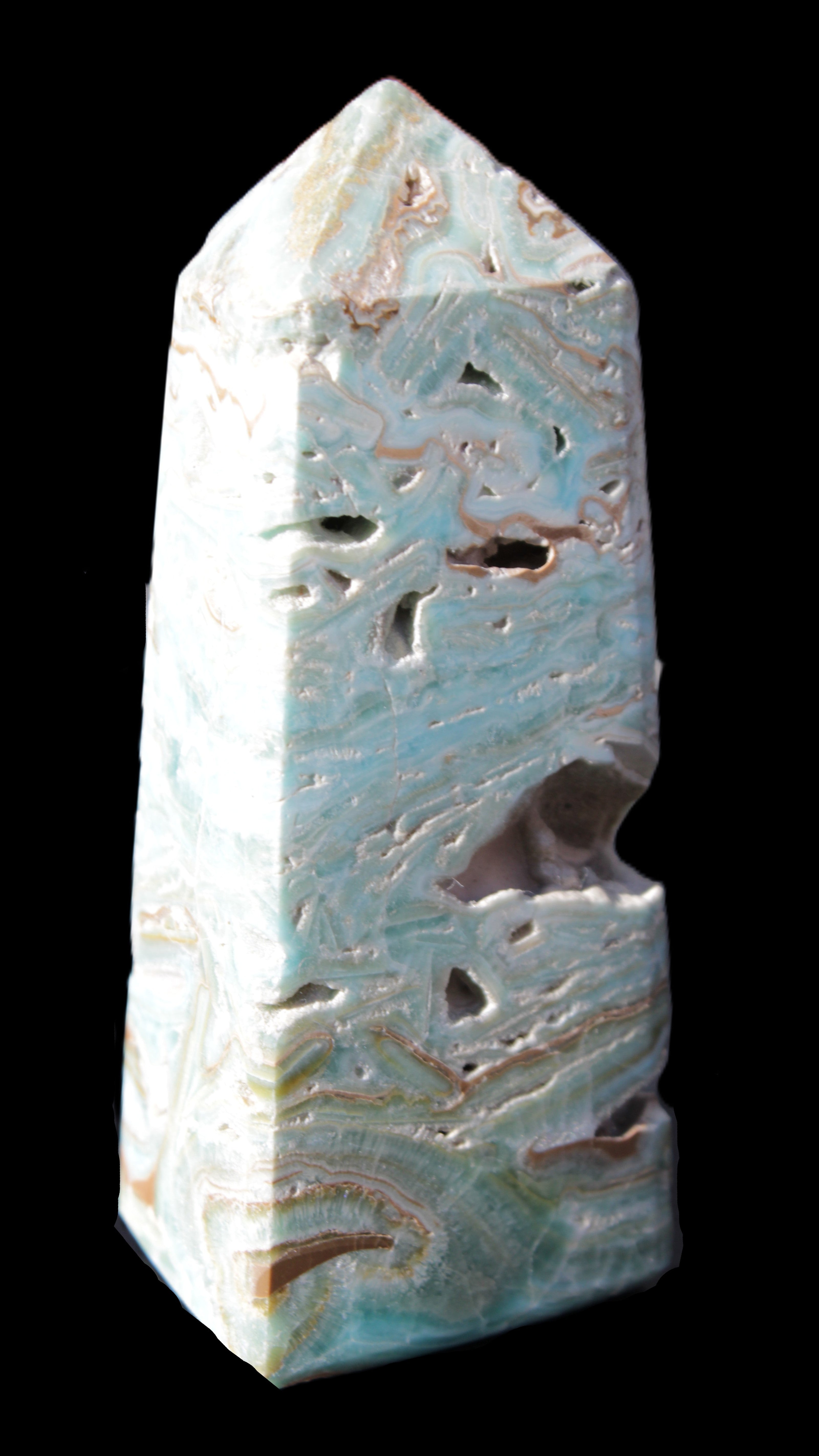 Caribbean Calcite Blue Aragonite obelisk 44*31*112mm 270g Rocks and Things Store