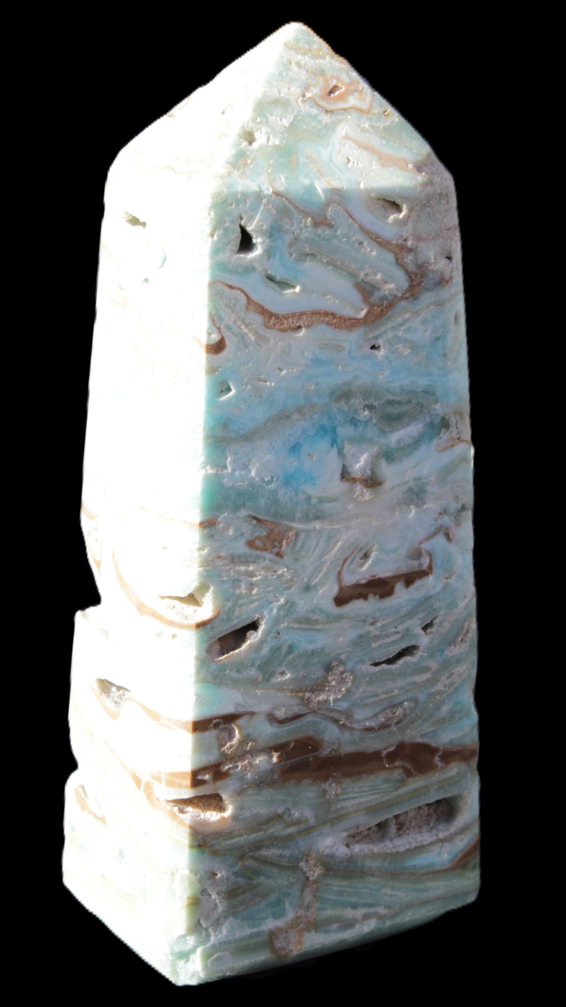 Caribbean Calcite Blue Aragonite obelisk 44*31*112mm 270g Rocks and Things Store