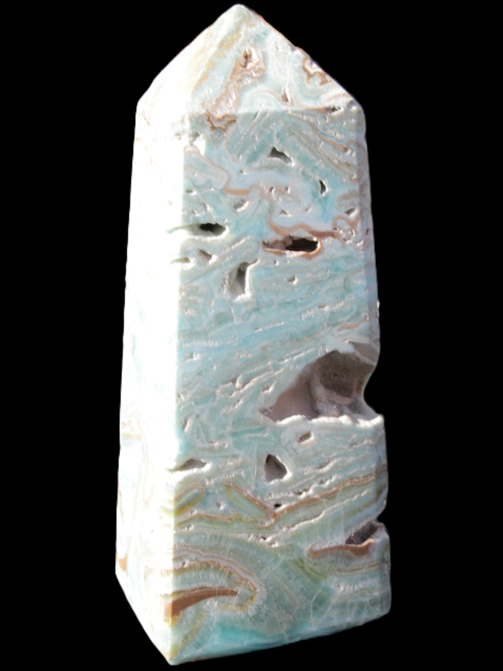 Caribbean Calcite Blue Aragonite obelisk 44*31*112mm 270g Rocks and Things Store