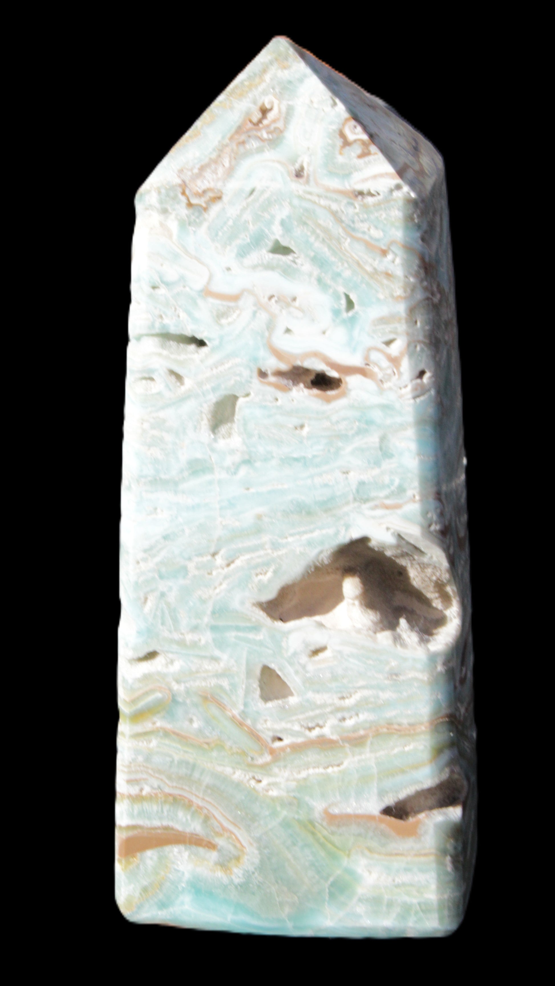 Caribbean Calcite Blue Aragonite obelisk 44*31*112mm 270g Rocks and Things Store