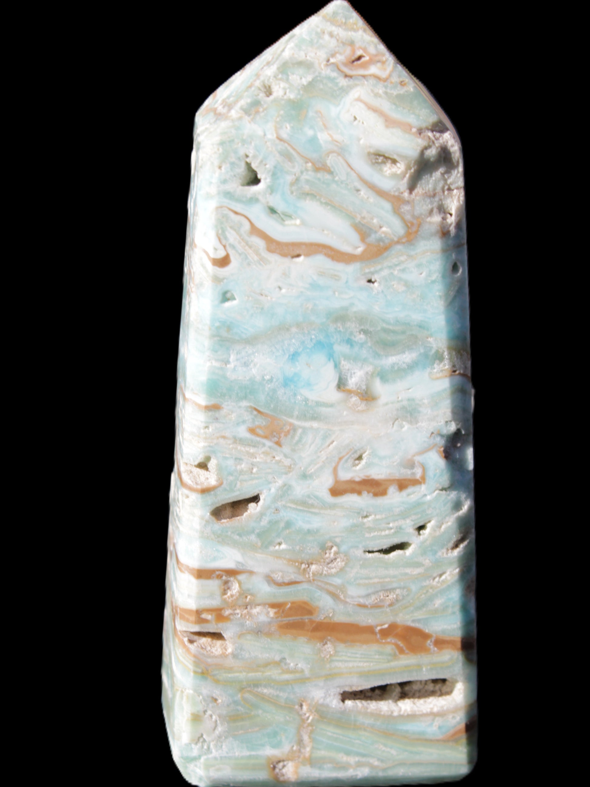 Caribbean Calcite Blue Aragonite obelisk 44*31*112mm 270g Rocks and Things Store