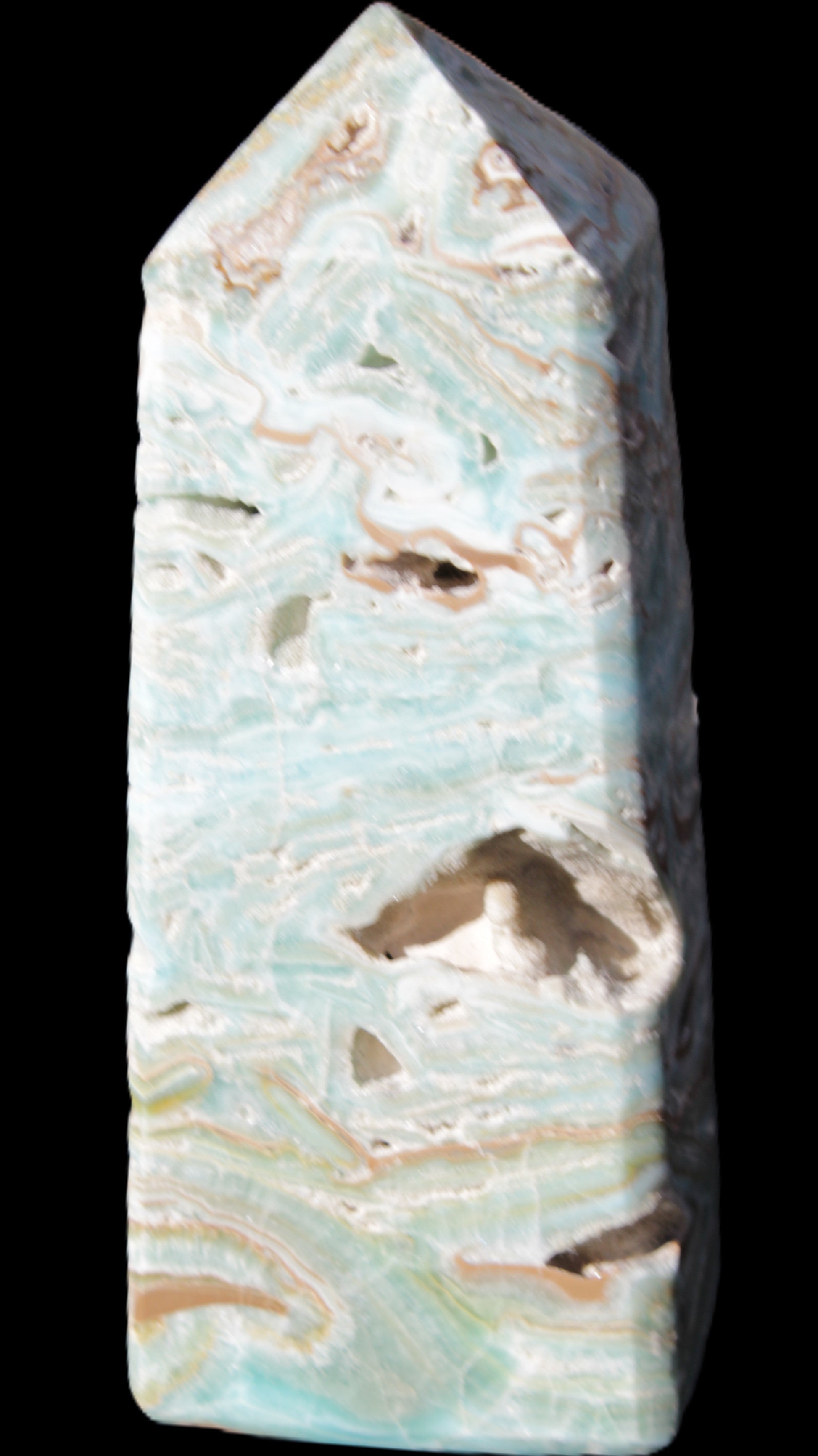 Caribbean Calcite Blue Aragonite obelisk 44*31*112mm 270g Rocks and Things Store