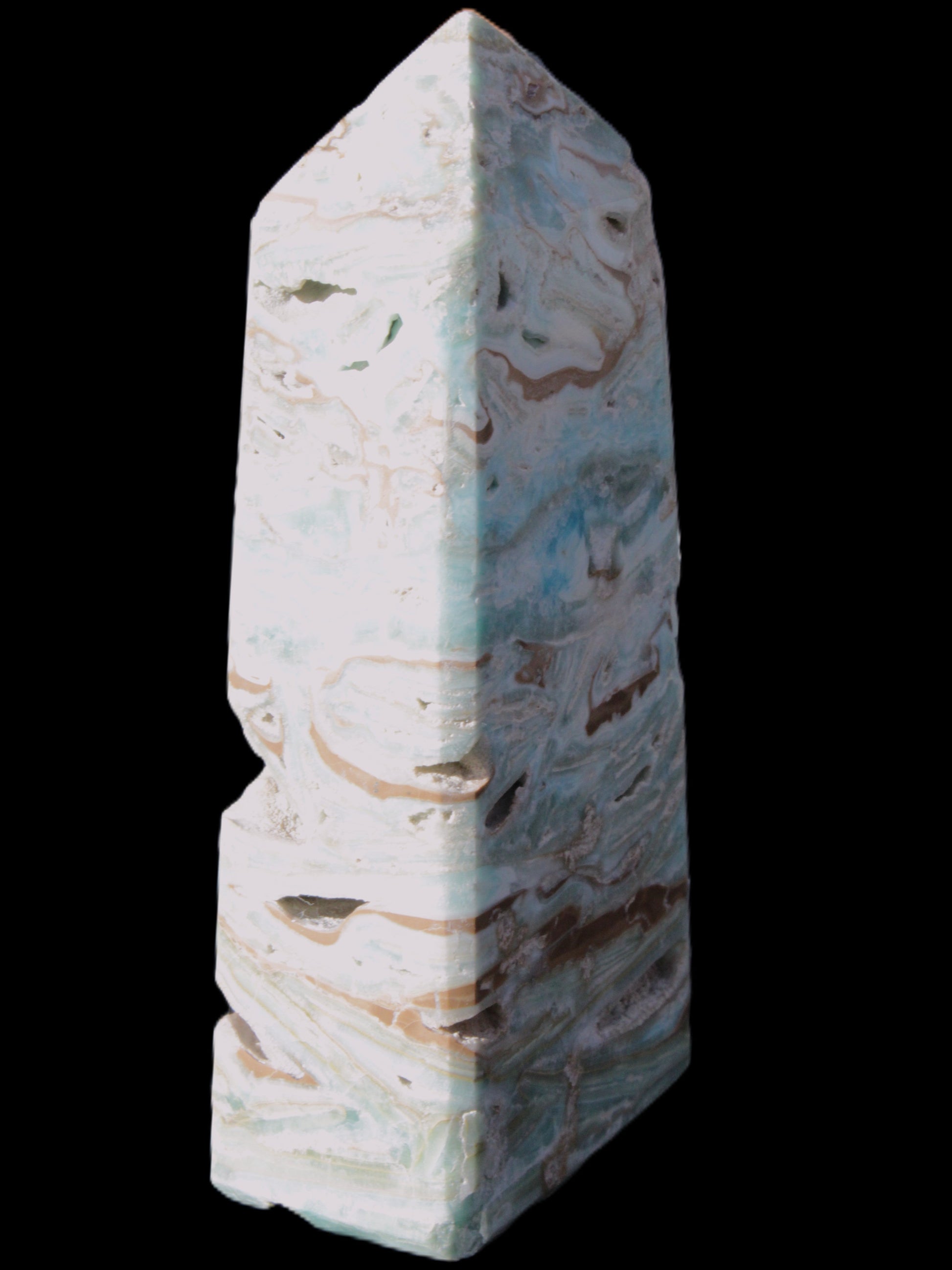 Caribbean Calcite Blue Aragonite obelisk 44*31*112mm 270g Rocks and Things Store