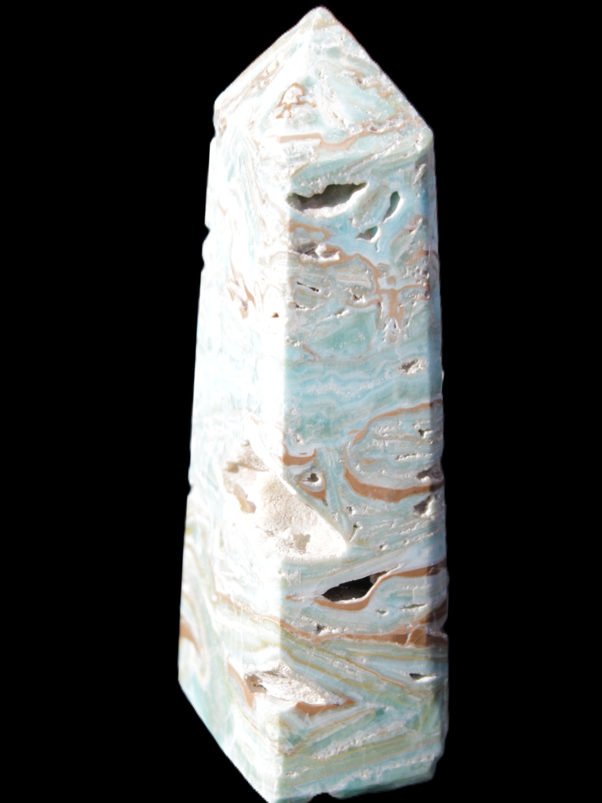 Caribbean Calcite Blue Aragonite obelisk 44*31*112mm 270g Rocks and Things Store