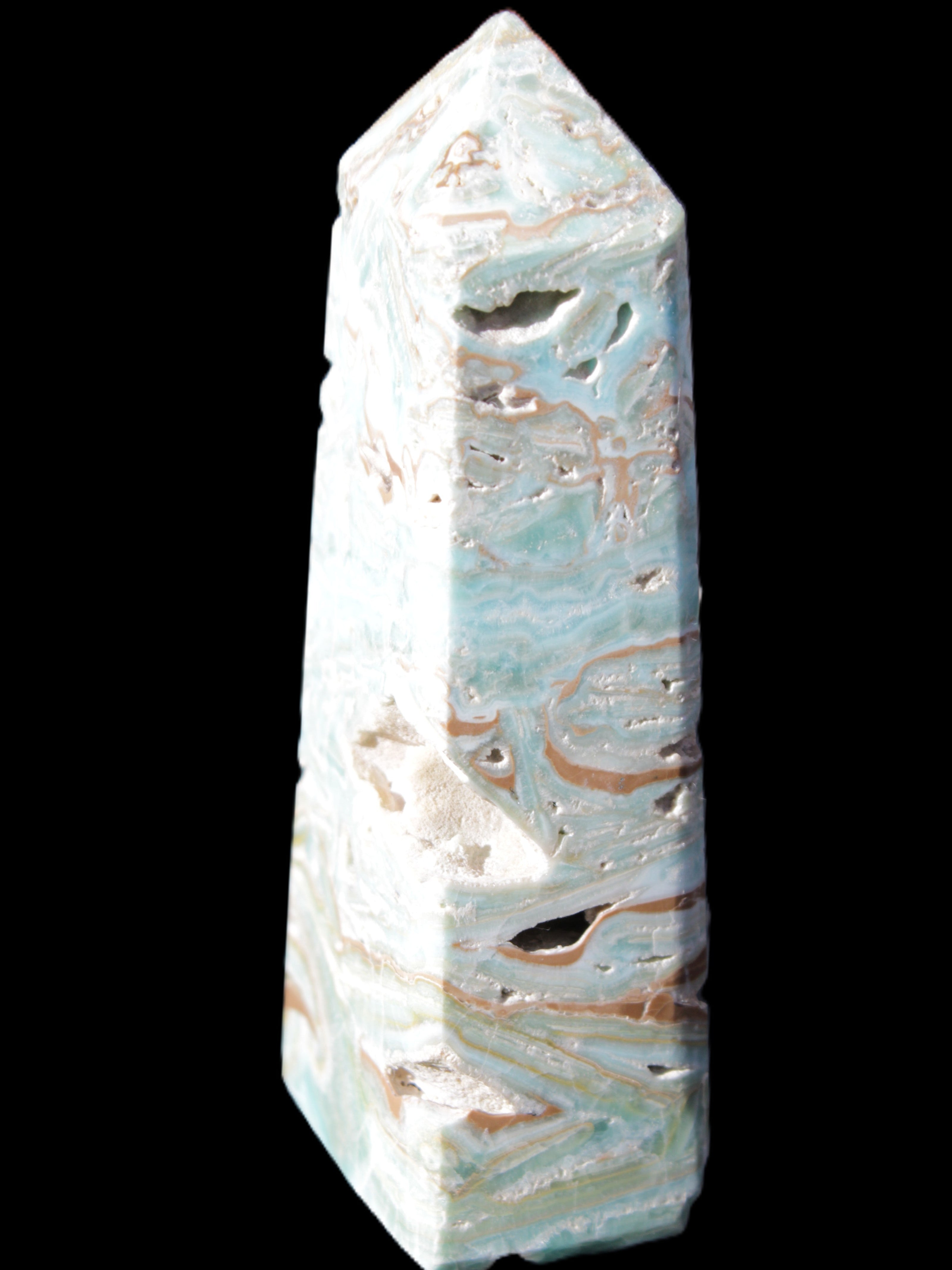 Caribbean Calcite Blue Aragonite obelisk 44*31*112mm 270g Rocks and Things Store