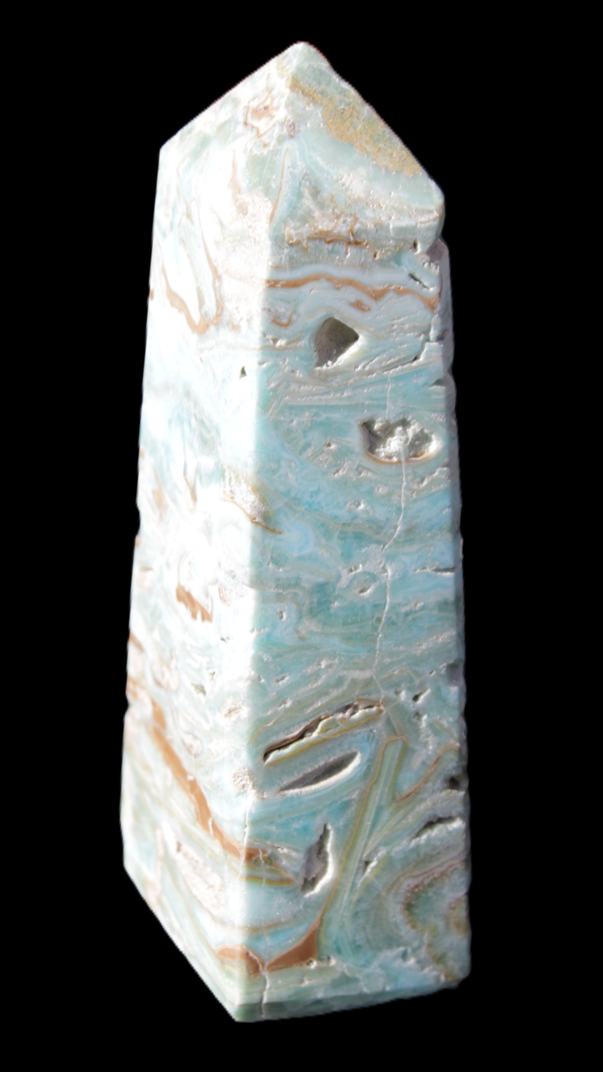 Caribbean Calcite Blue Aragonite obelisk 44*31*112mm 270g Rocks and Things Store