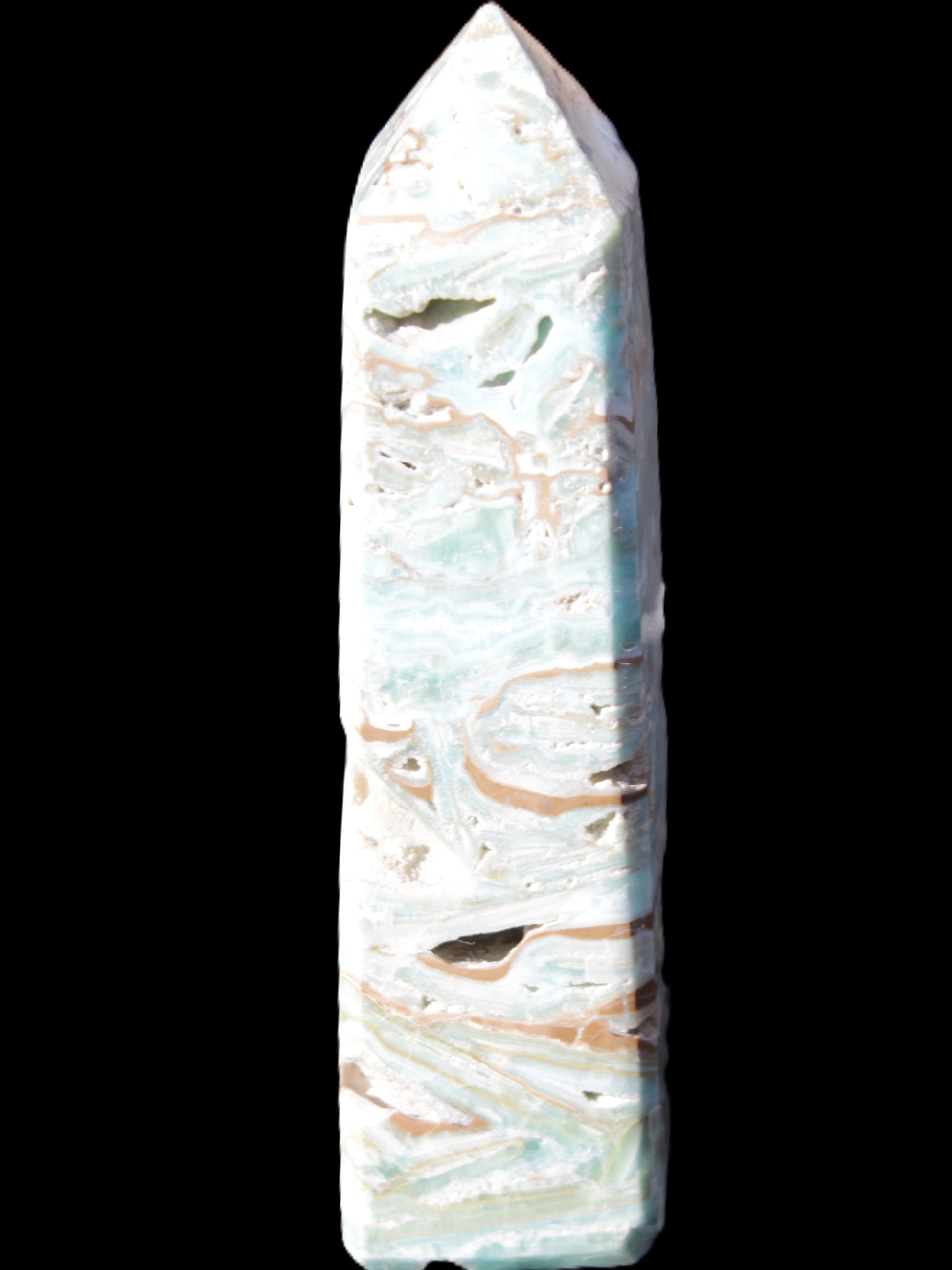 Caribbean Calcite Blue Aragonite obelisk 44*31*112mm 270g Rocks and Things Store