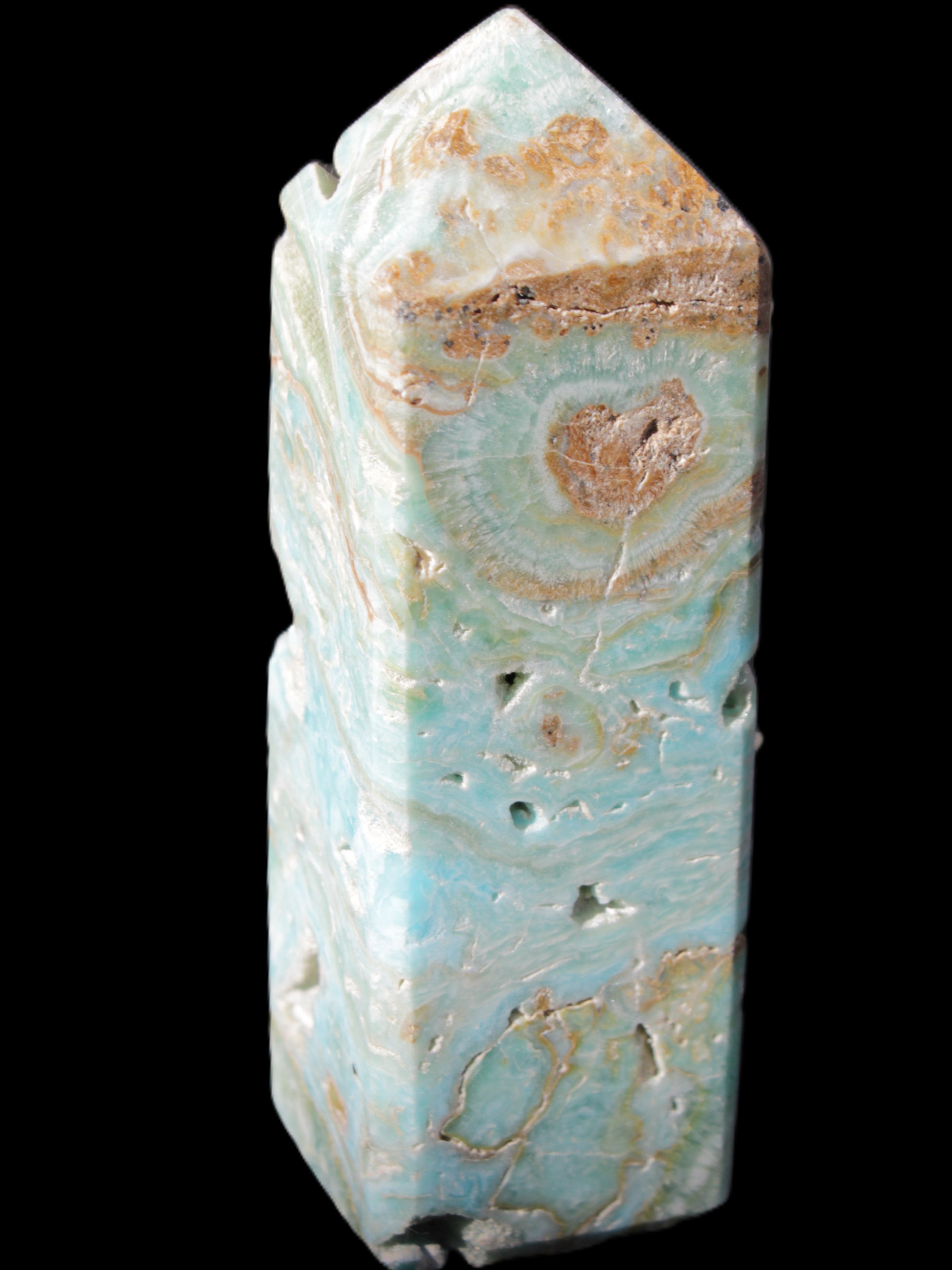 Caribbean Calcite Blue Aragonite obelisk 33*33*107mm 263g Rocks and Things Store