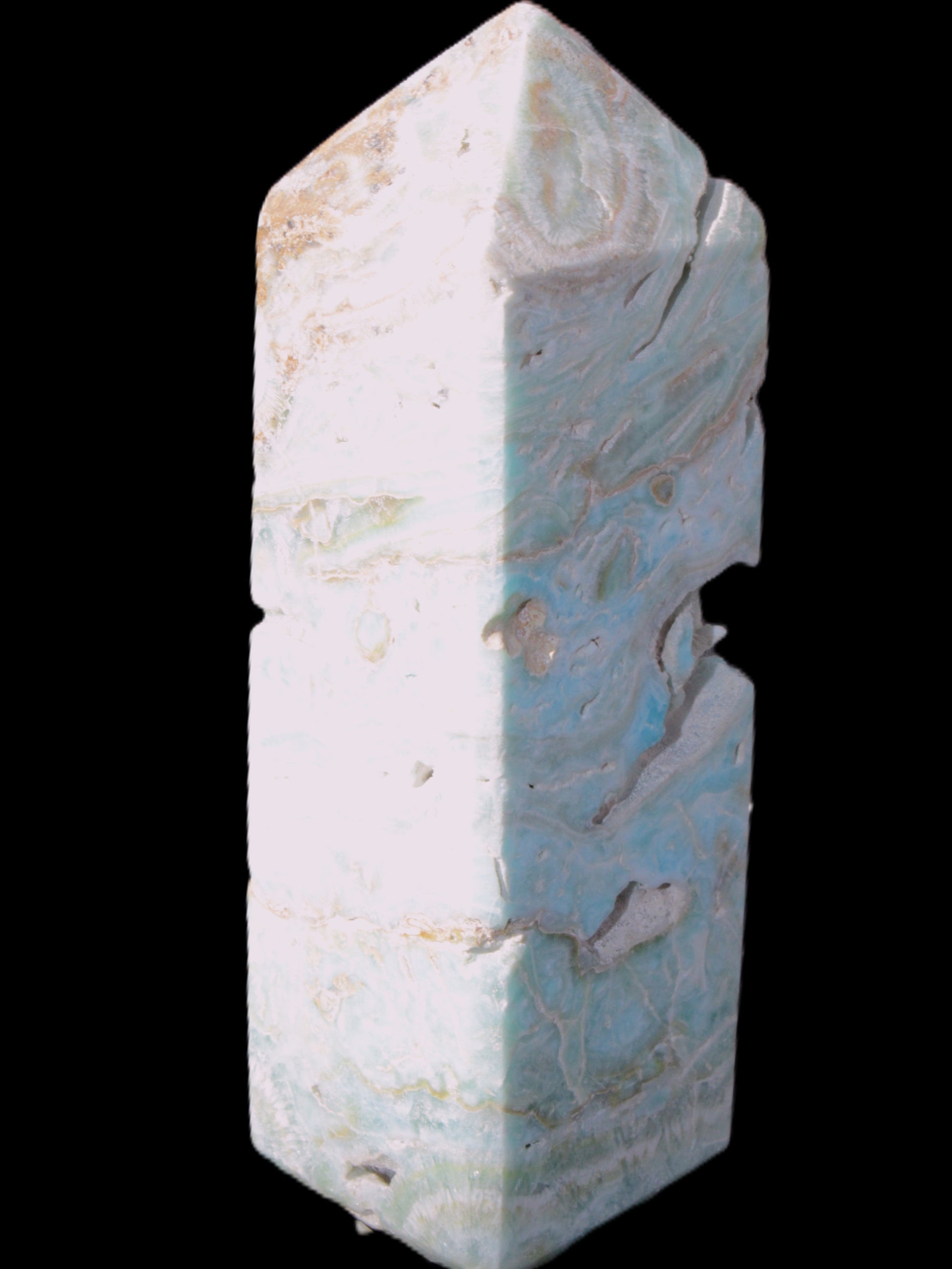 Caribbean Calcite Blue Aragonite obelisk 33*33*107mm 263g Rocks and Things Store