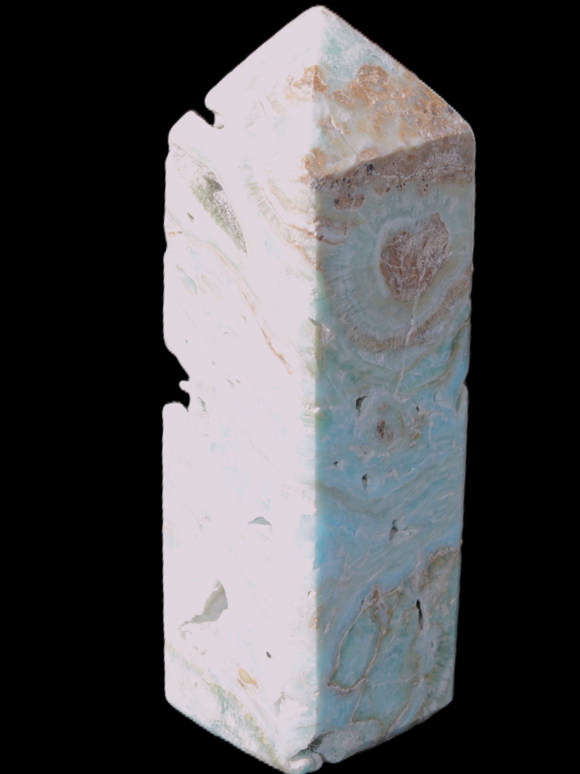 Caribbean Calcite Blue Aragonite obelisk 33*33*107mm 263g Rocks and Things Store