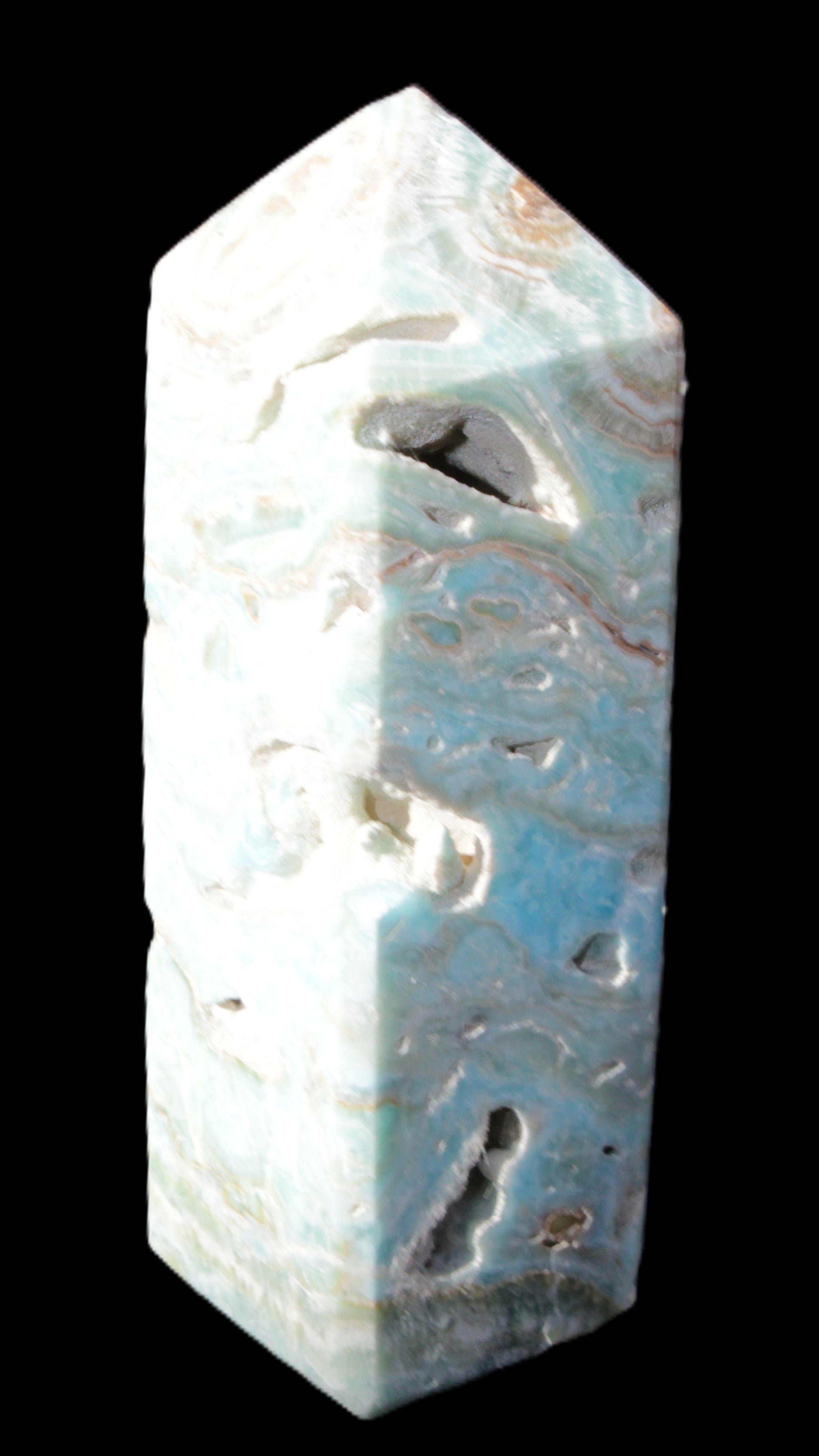 Caribbean Calcite Blue Aragonite obelisk 33*33*107mm 263g Rocks and Things Store