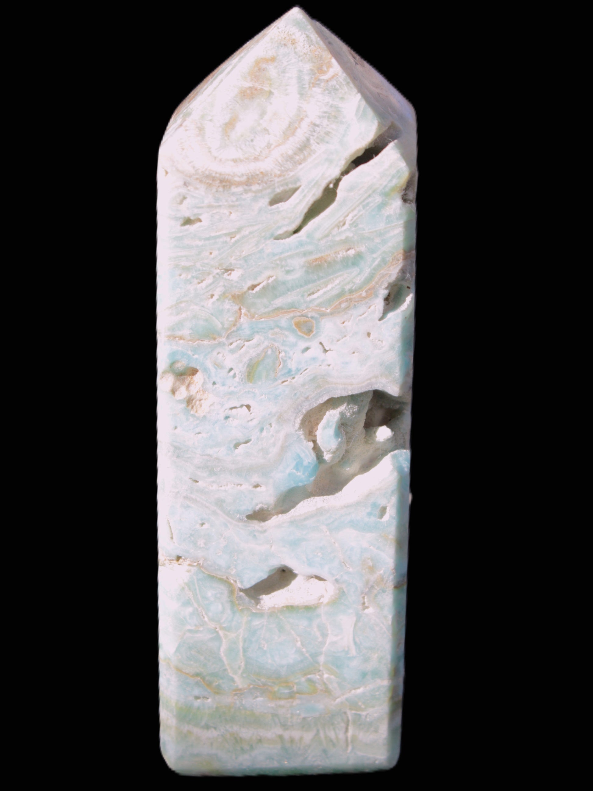 Caribbean Calcite Blue Aragonite obelisk 33*33*107mm 263g Rocks and Things Store