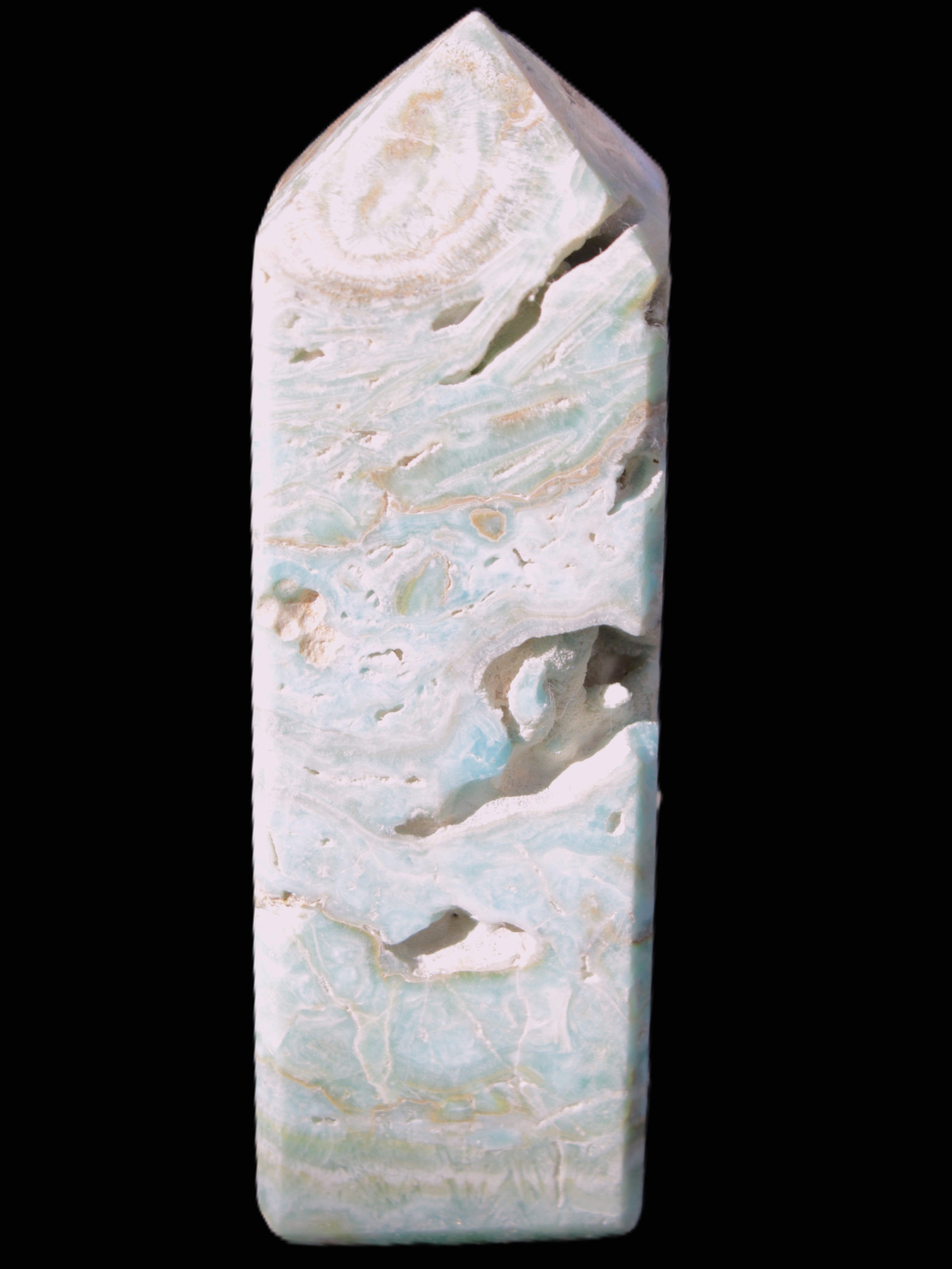 Caribbean Calcite Blue Aragonite obelisk 33*33*107mm 263g Rocks and Things Store