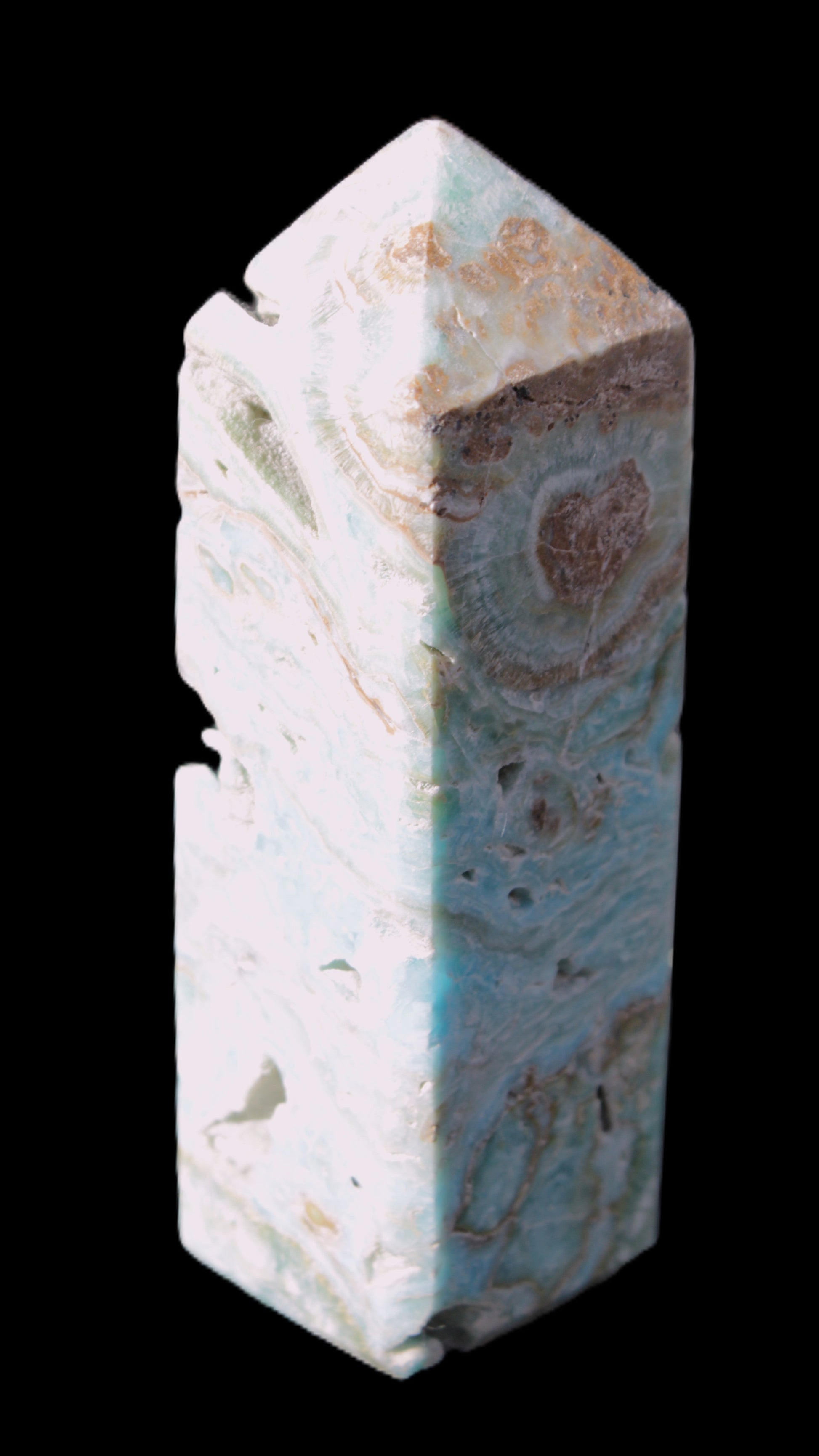 Caribbean Calcite Blue Aragonite obelisk 33*33*107mm 263g Rocks and Things Store