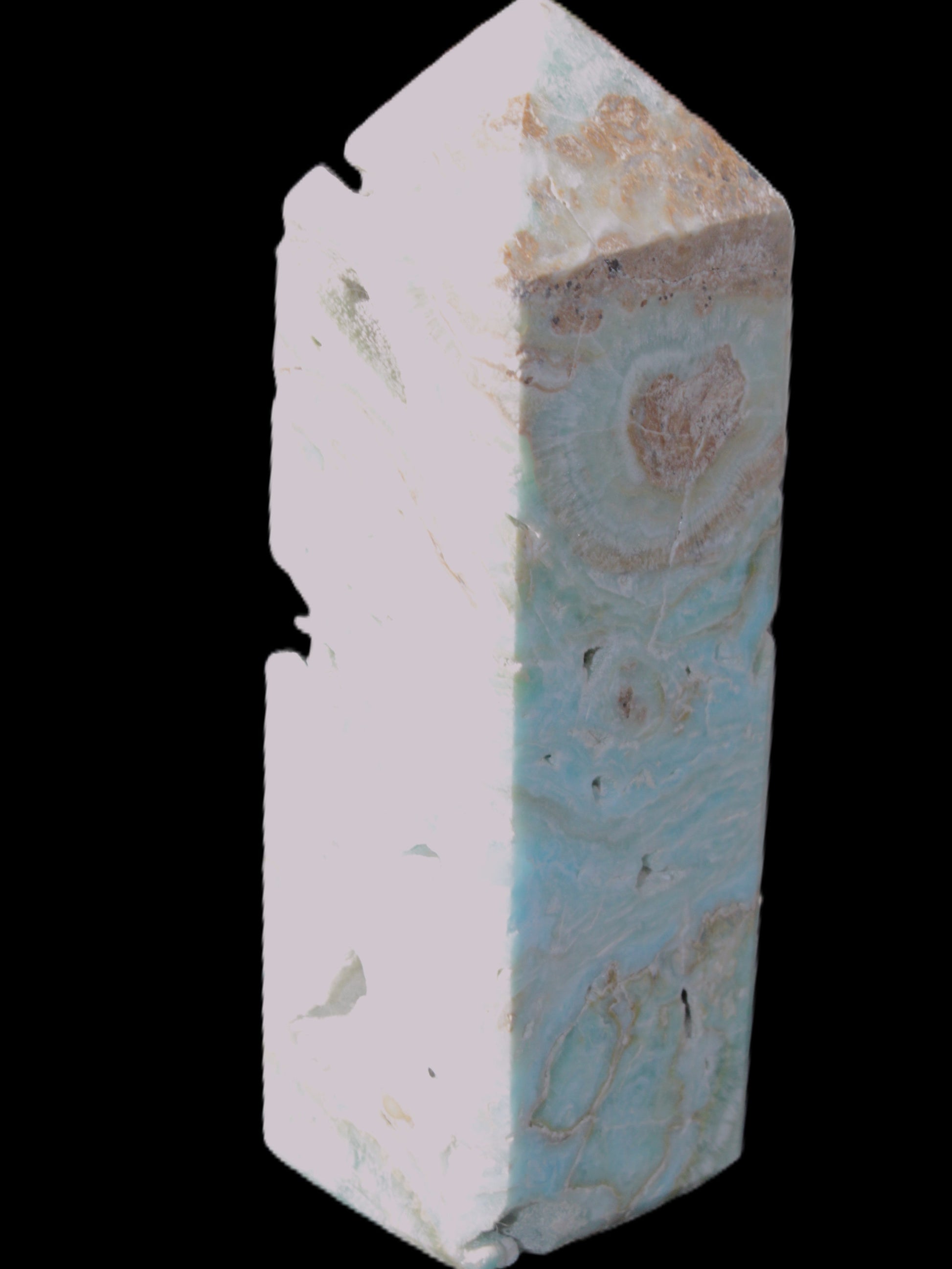 Caribbean Calcite Blue Aragonite obelisk 33*33*107mm 263g Rocks and Things Store