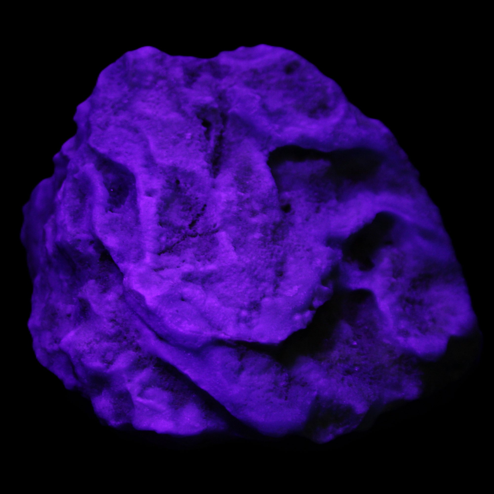 Blue Aragonite Caribbean Calcite specimen 97*53*85mm 395g in UV light - Rocks and Things Store