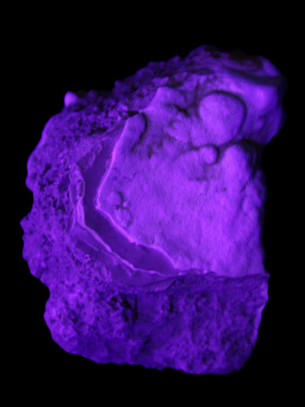 Blue Aragonite Caribbean Calcite specimen 95*48*68mm 352.2g in UV light - Rocks and Things Store