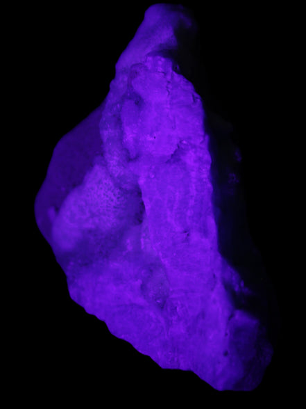 Blue Aragonite specimen 85*23*65mm 122g in UV light - Rocks and Things Store