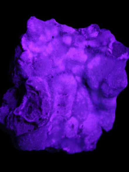 Blue Aragonite Caribbean Calcite specimen 95*55*93mm 343g in UV light - Rocks and Things Store