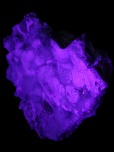 Blue Aragonite Caribbean Calcite specimen 95*55*93mm 343g in UV light - Rocks and Things Store