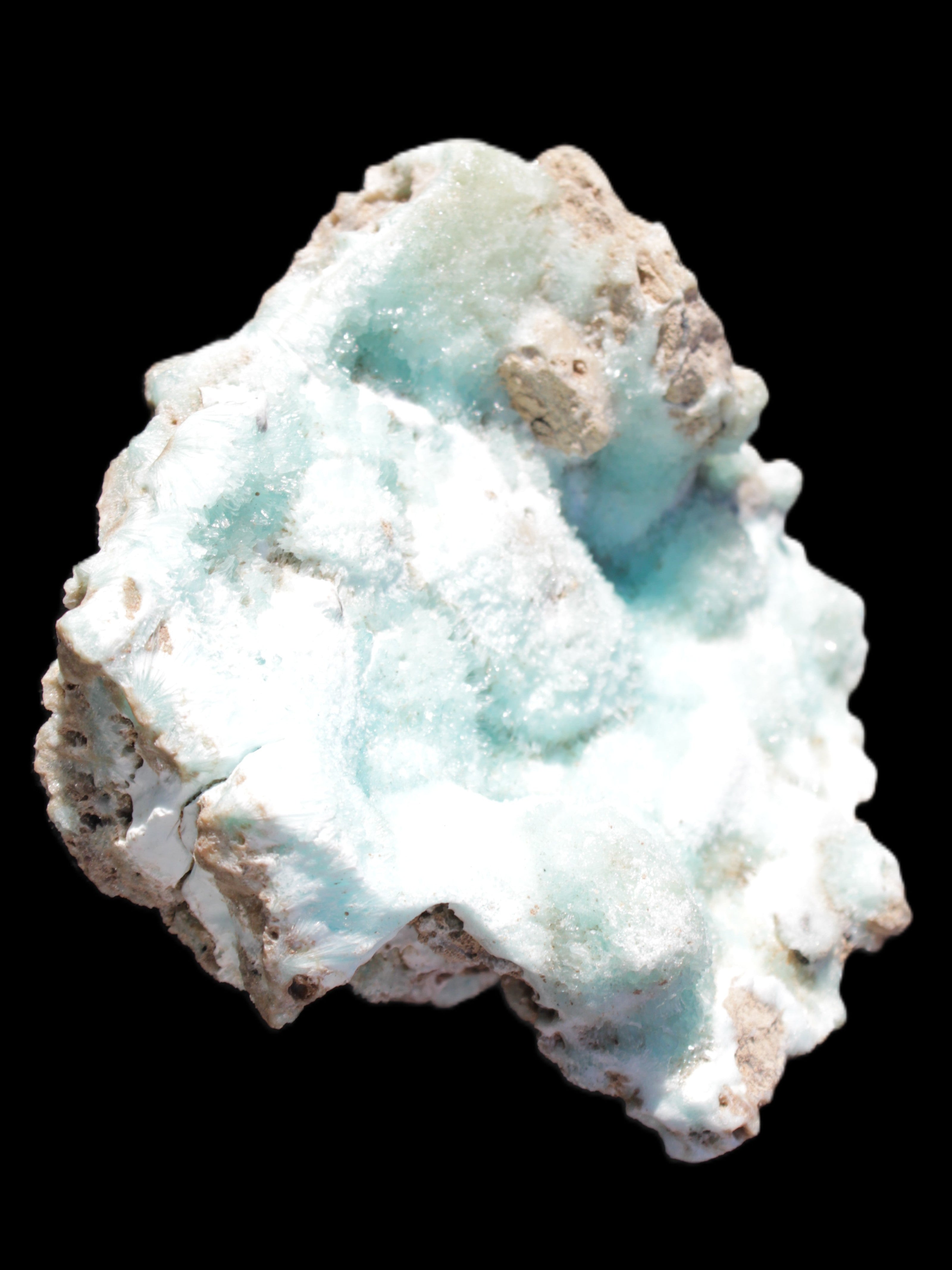 Blue Aragonite Caribbean Calcite specimen 95*55*93mm 343g in sunlight - Rocks and Things Store