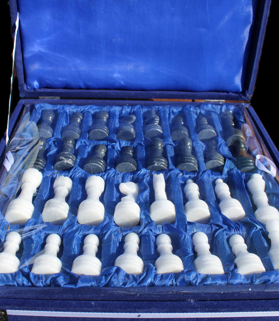 Marble Chess Set in case in sunlight - Rocks and Things Store