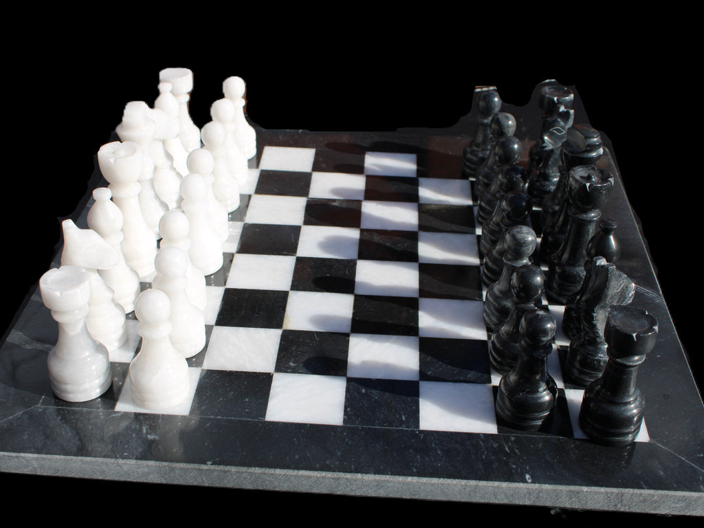 Marble Chess Set in case in sunlight - Rocks and Things Store