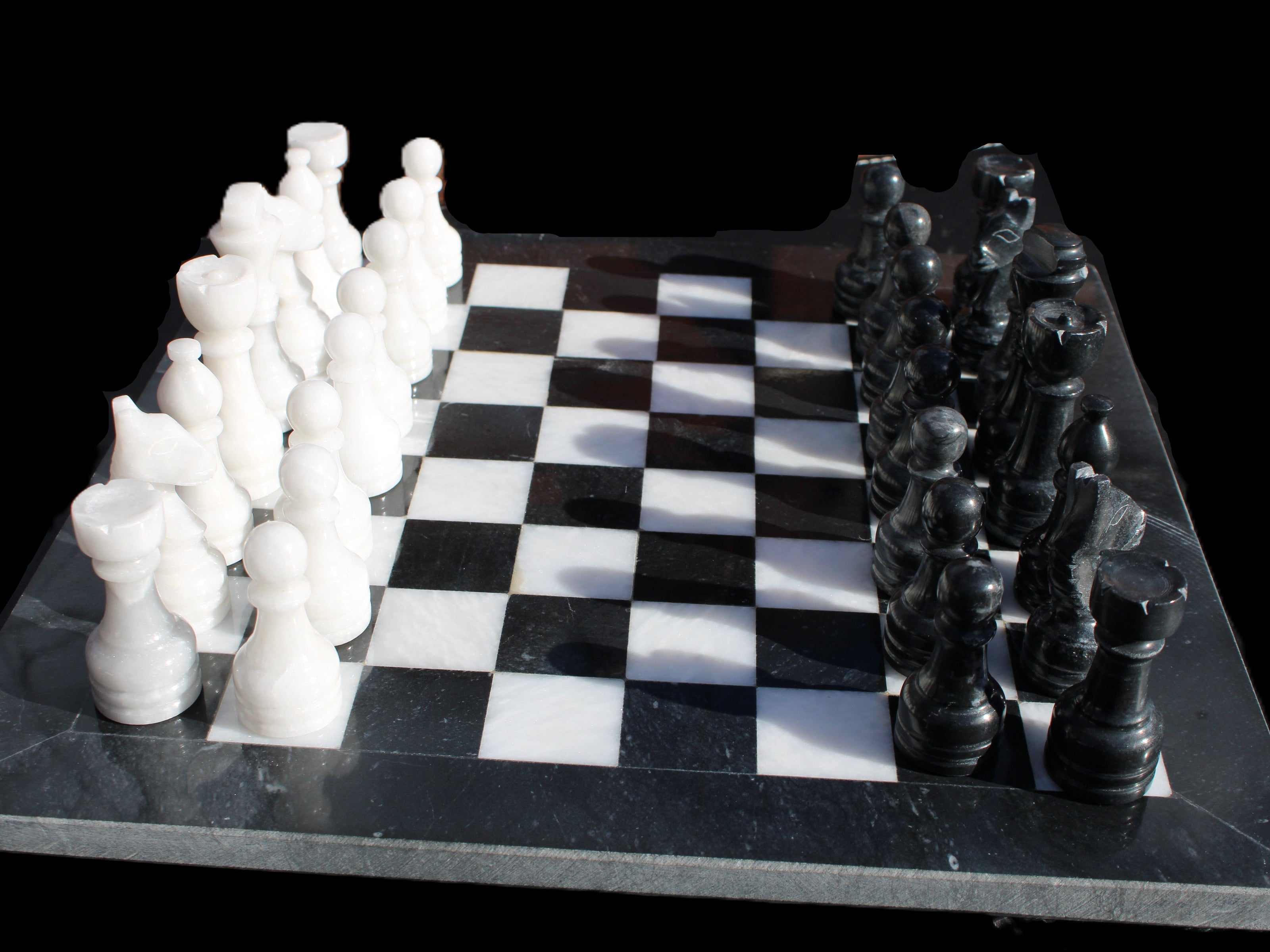 Marble Chess Set in case in sunlight - Rocks and Things Store