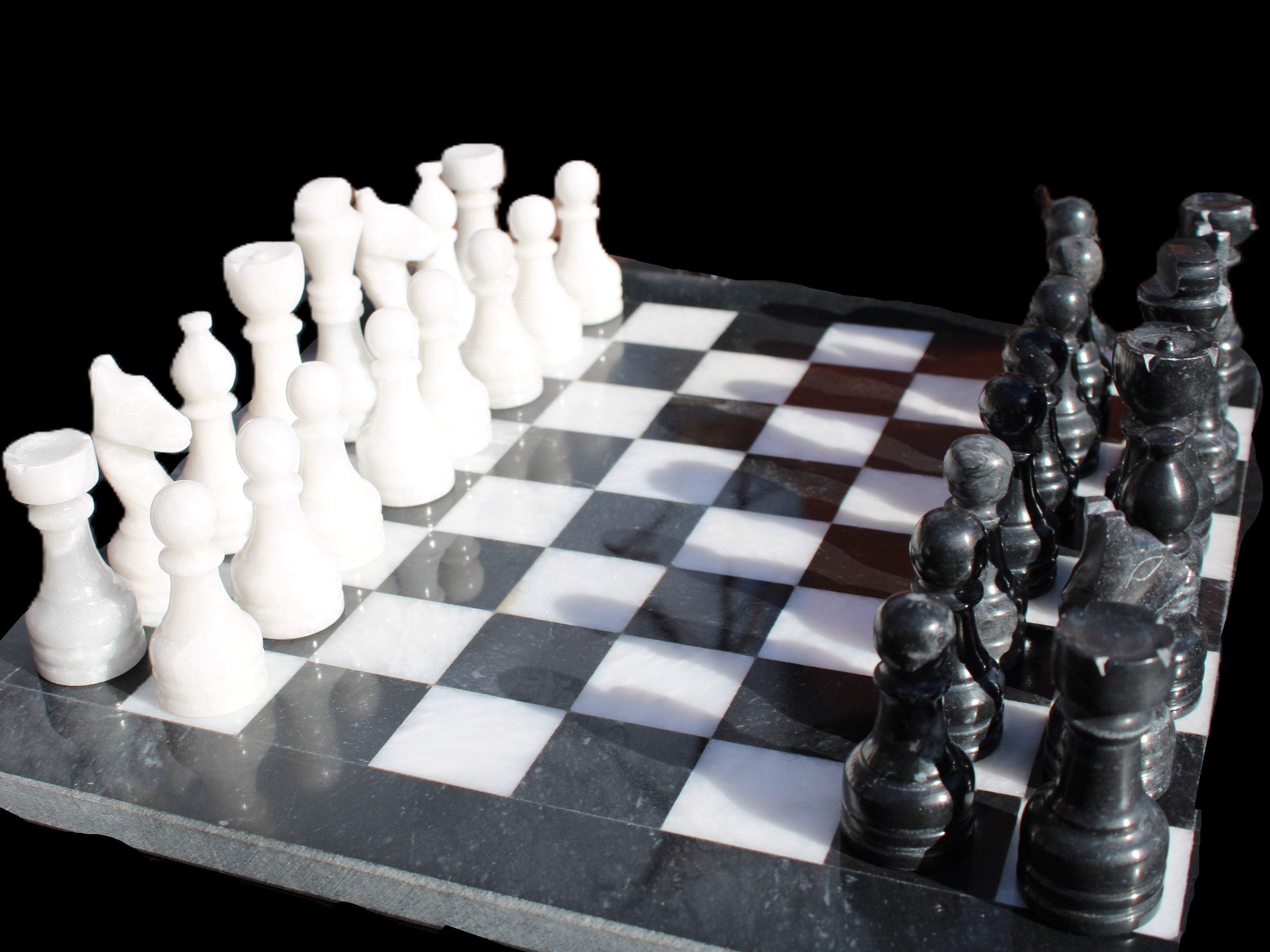 Marble Chess Set in case in sunlight - Rocks and Things Store