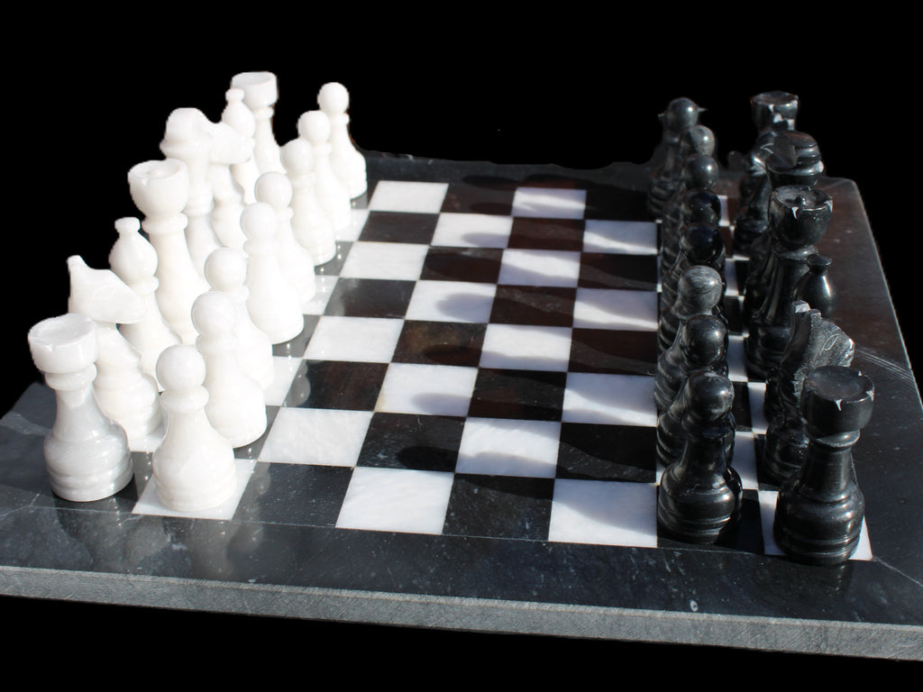 Marble Chess Set in case in sunlight - Rocks and Things Store
