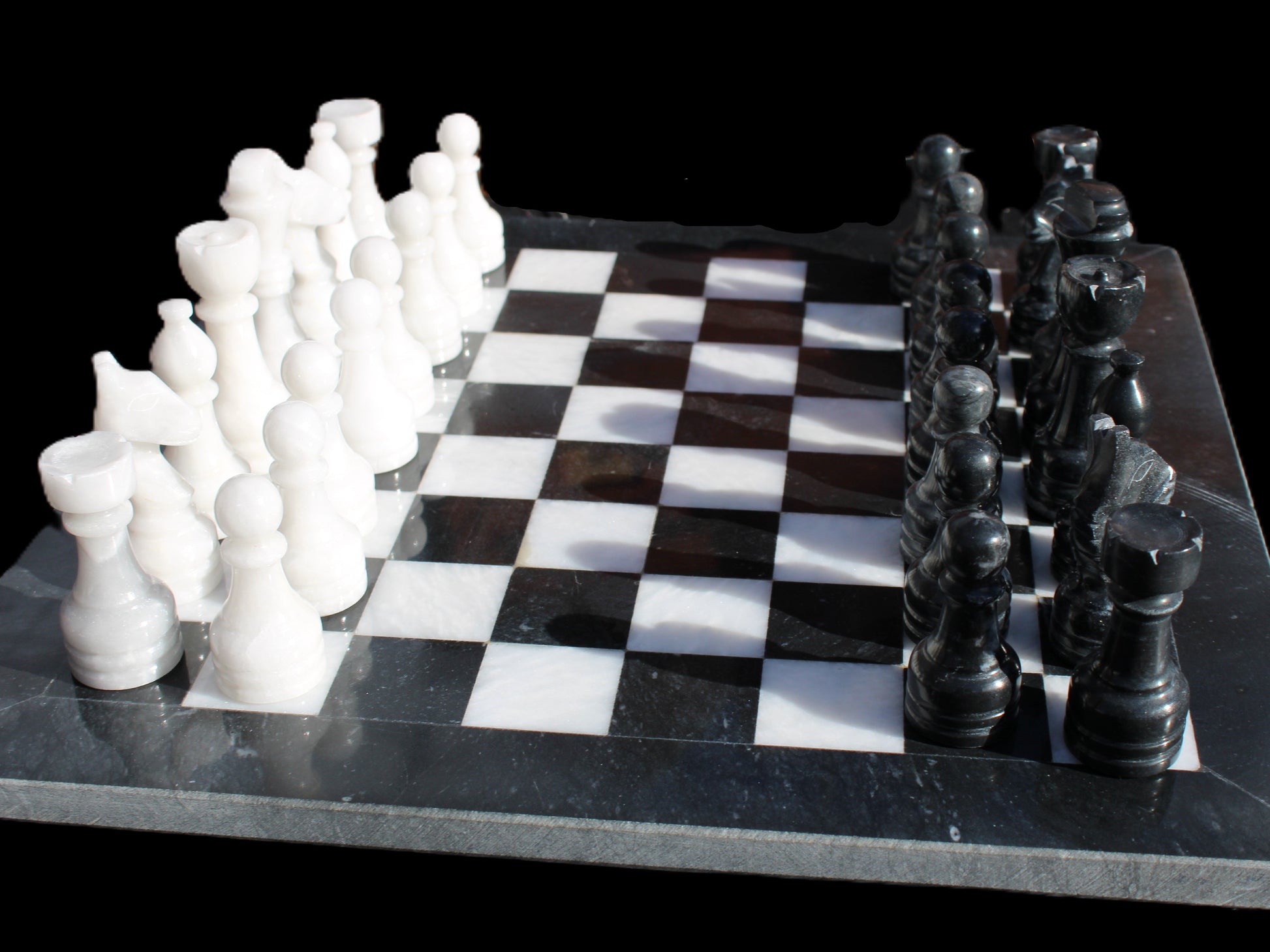 Marble Chess Set in case in sunlight - Rocks and Things Store