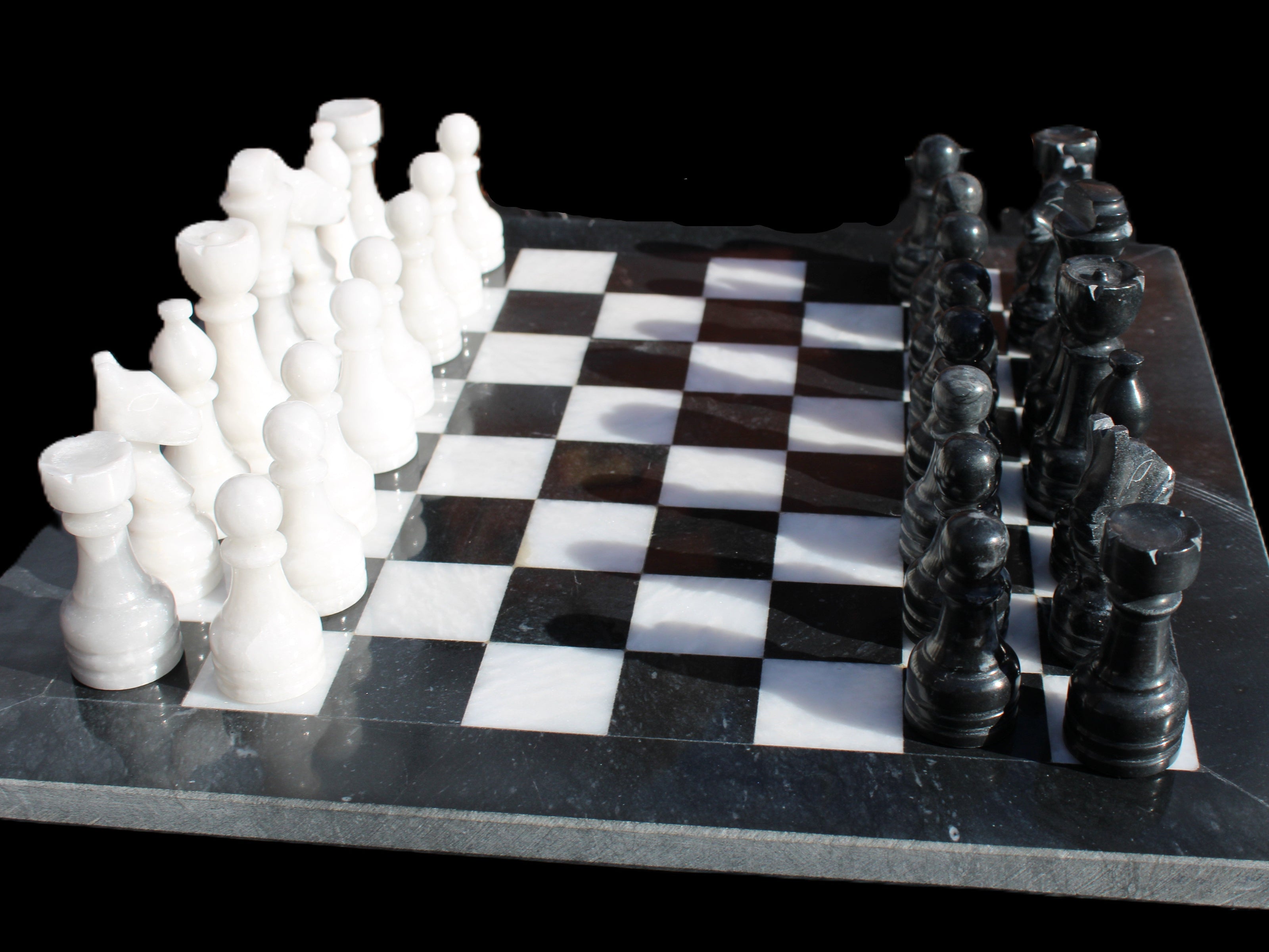 Marble Chess Set in case in sunlight - Rocks and Things Store