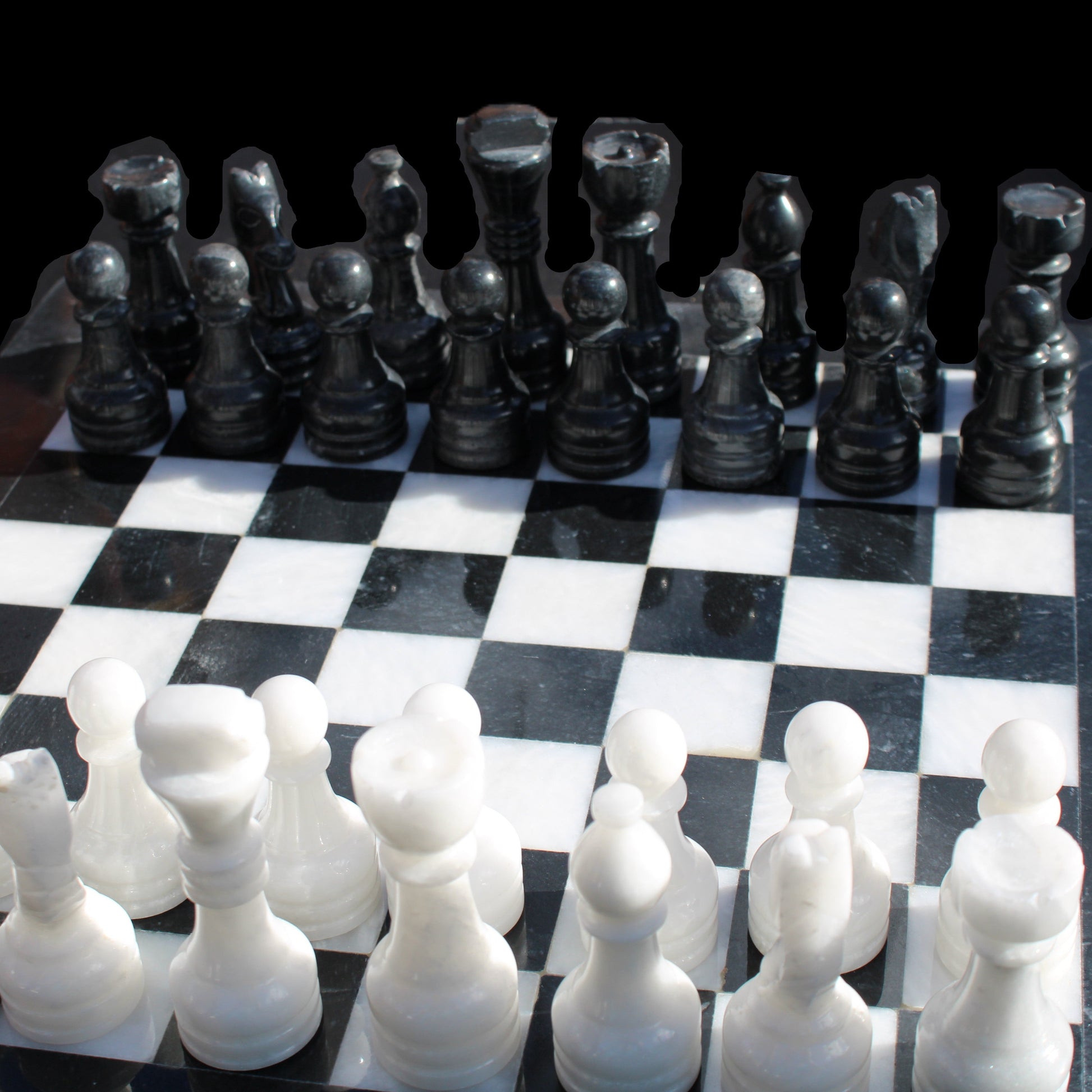 Marble Chess Set in case in sunlight - Rocks and Things Store