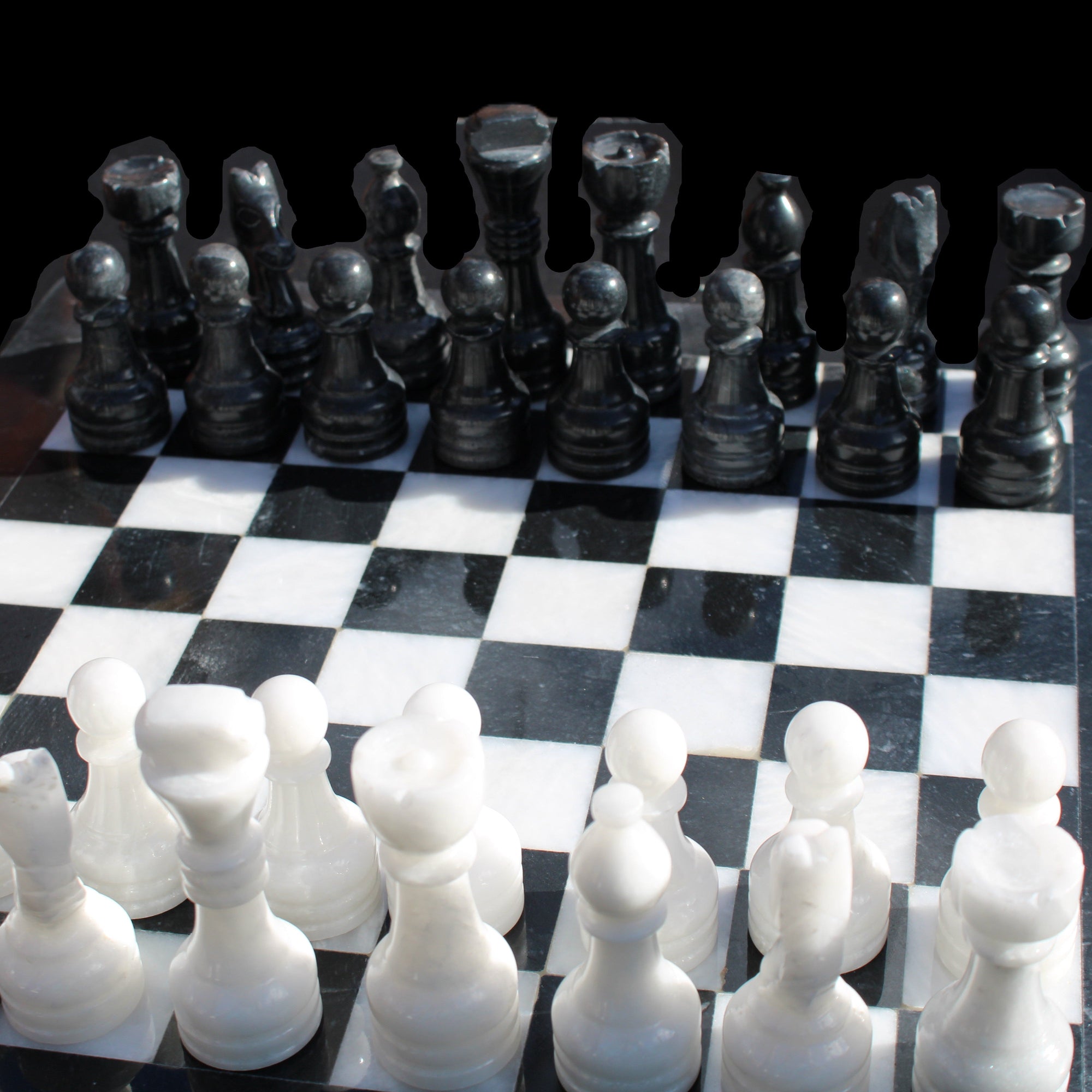 Marble Chess Set in case in sunlight - Rocks and Things Store