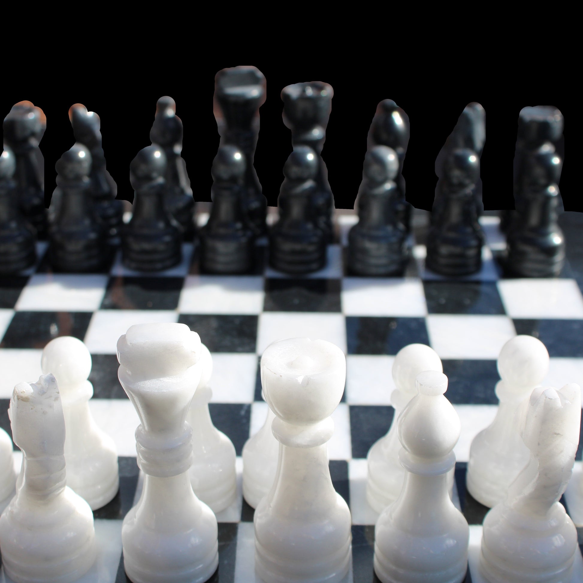Marble Chess Set in case in sunlight - Rocks and Things Store