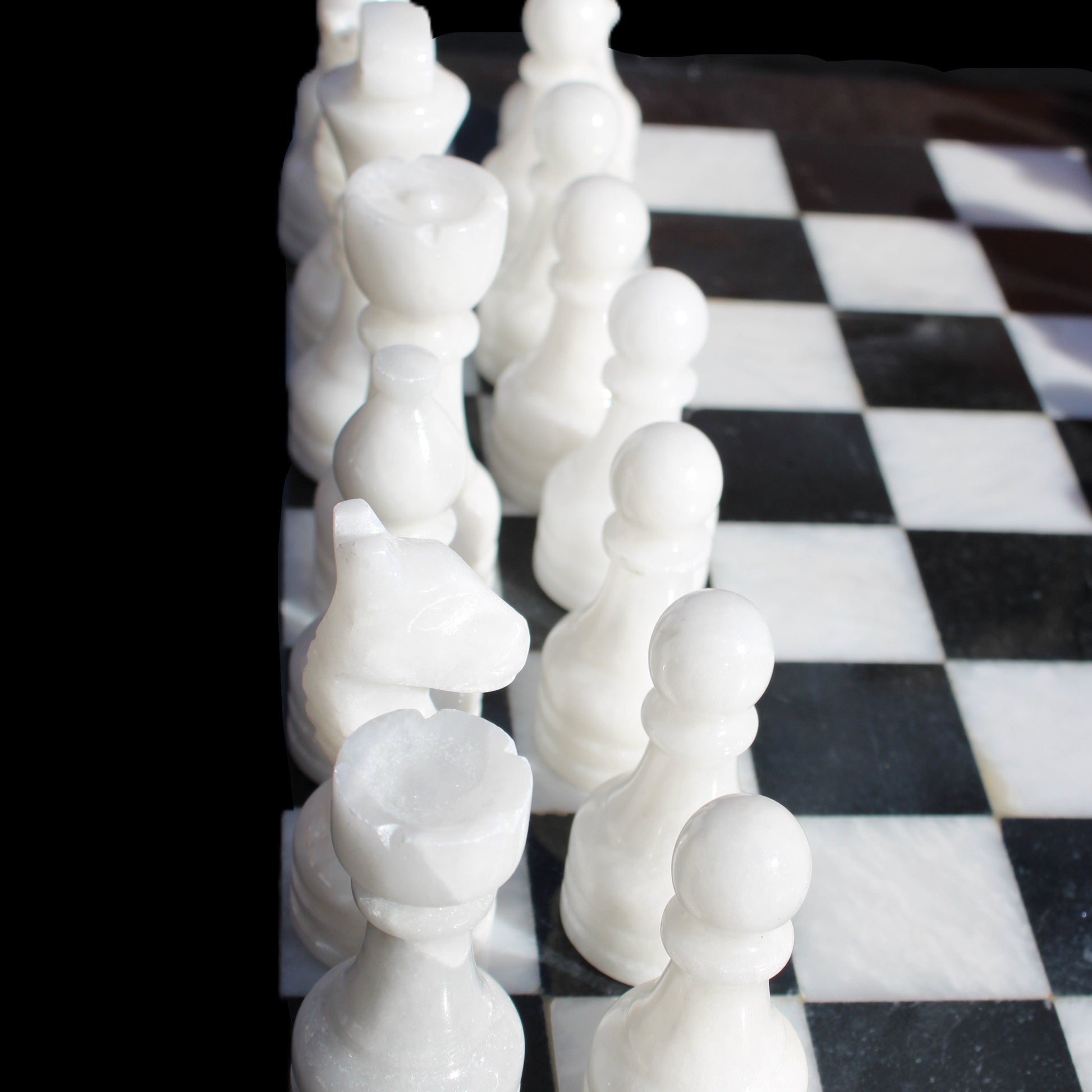Marble Chess Set in case in sunlight - Rocks and Things Store