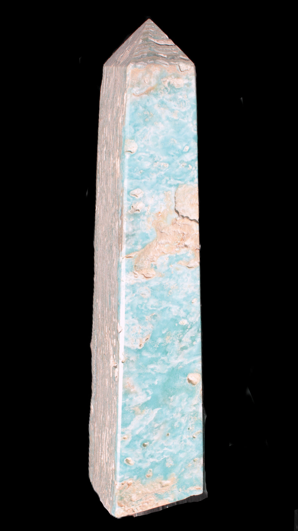 Caribbean Calcite obelisk 348*55*75mm 2574g in bright sunlight - Rocks and Things Store
