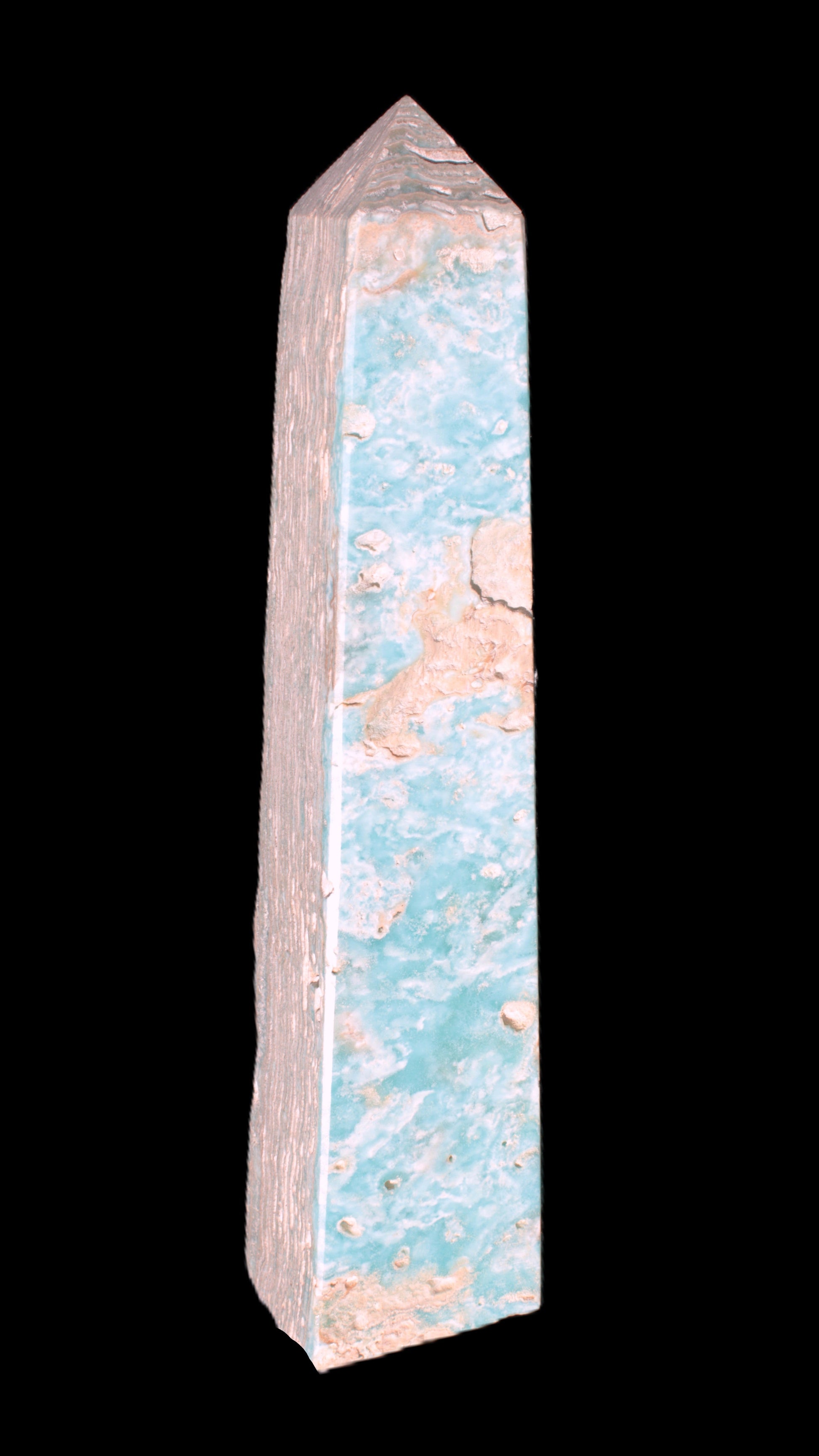 Caribbean Calcite obelisk 348*55*75mm 2574g in bright sunlight - Rocks and Things Store