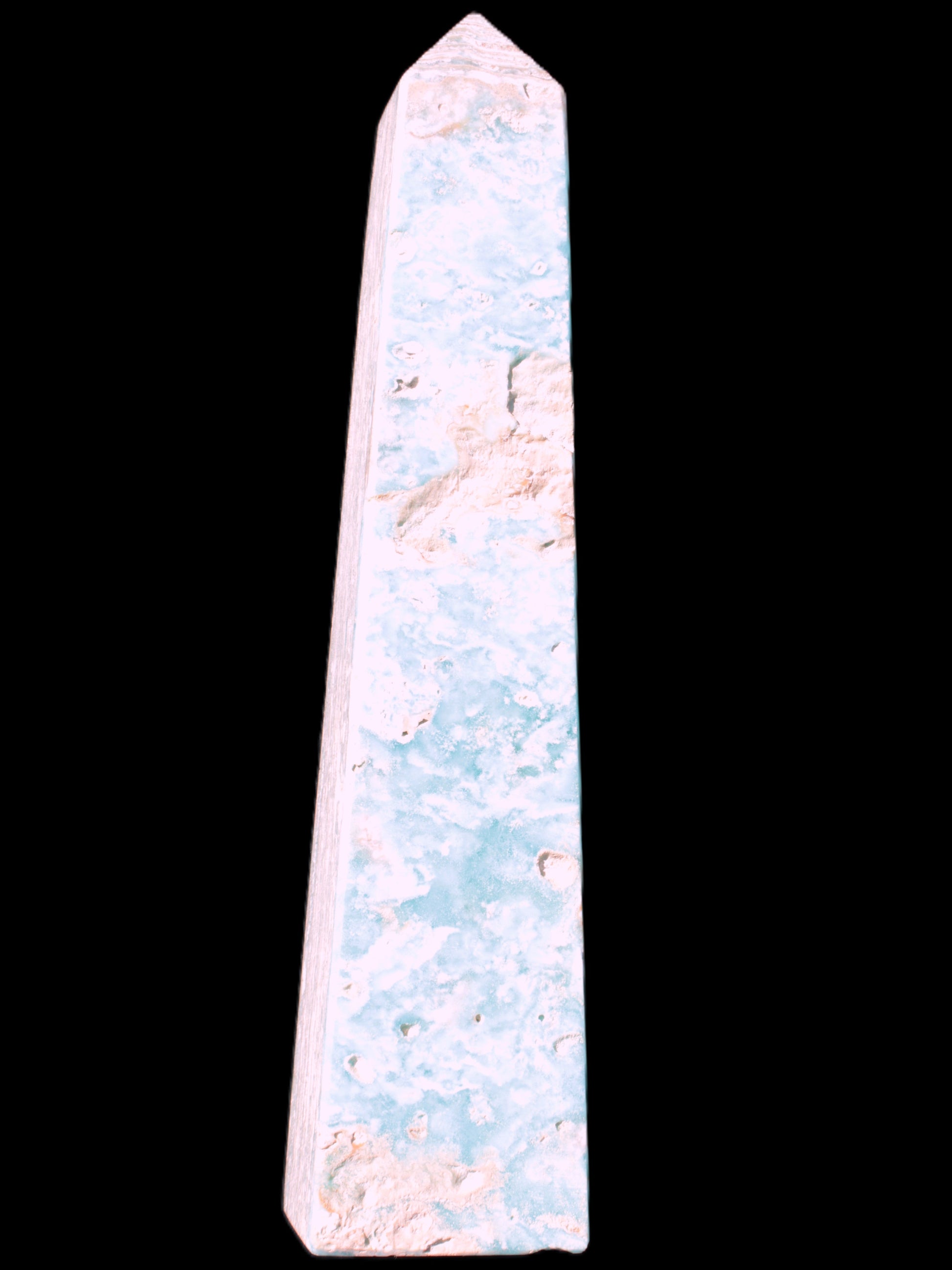 Caribbean Calcite obelisk 348*55*75mm 2574g in bright sunlight - Rocks and Things Store