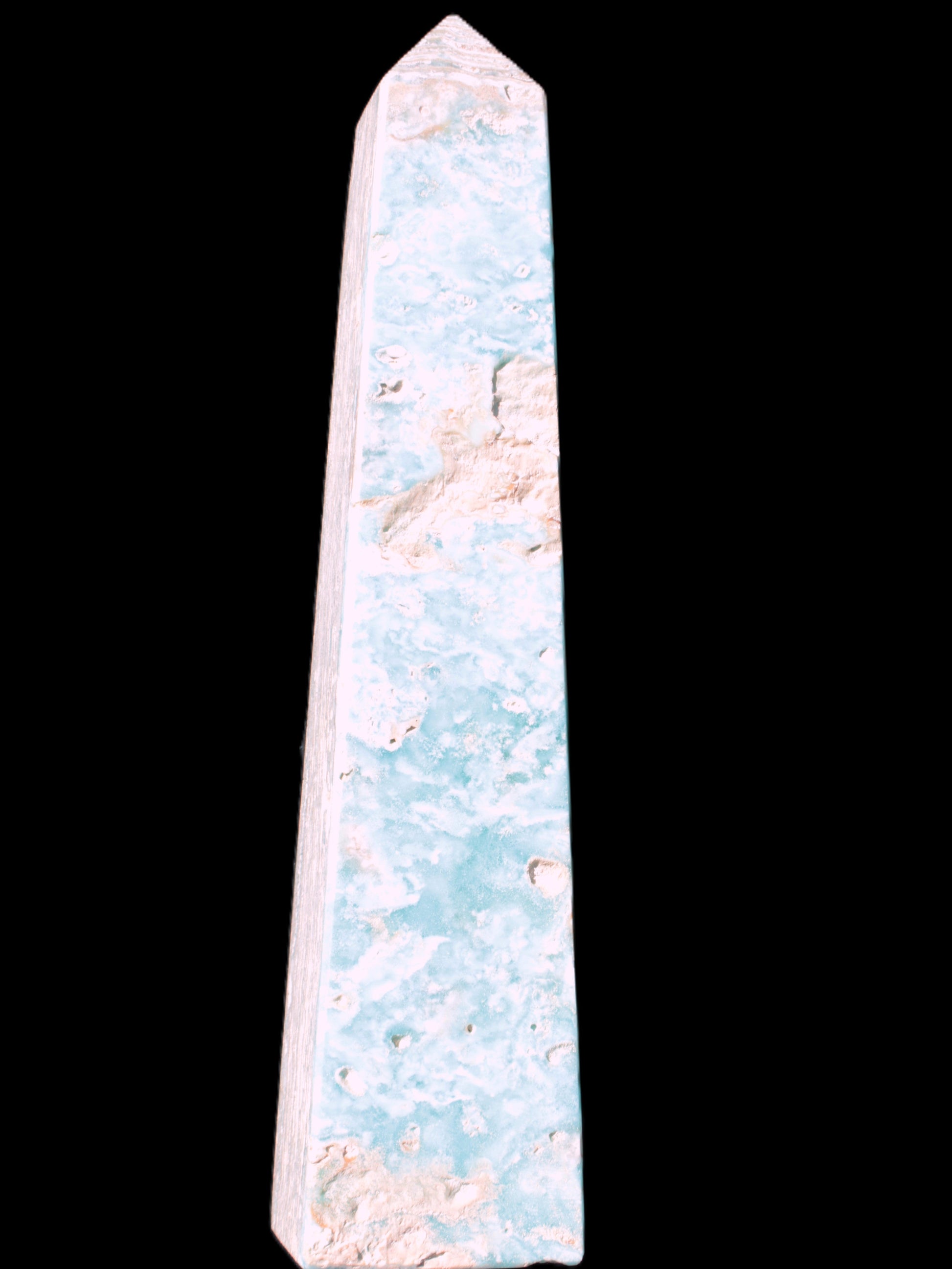 Caribbean Calcite obelisk 348*55*75mm 2574g in bright sunlight - Rocks and Things Store