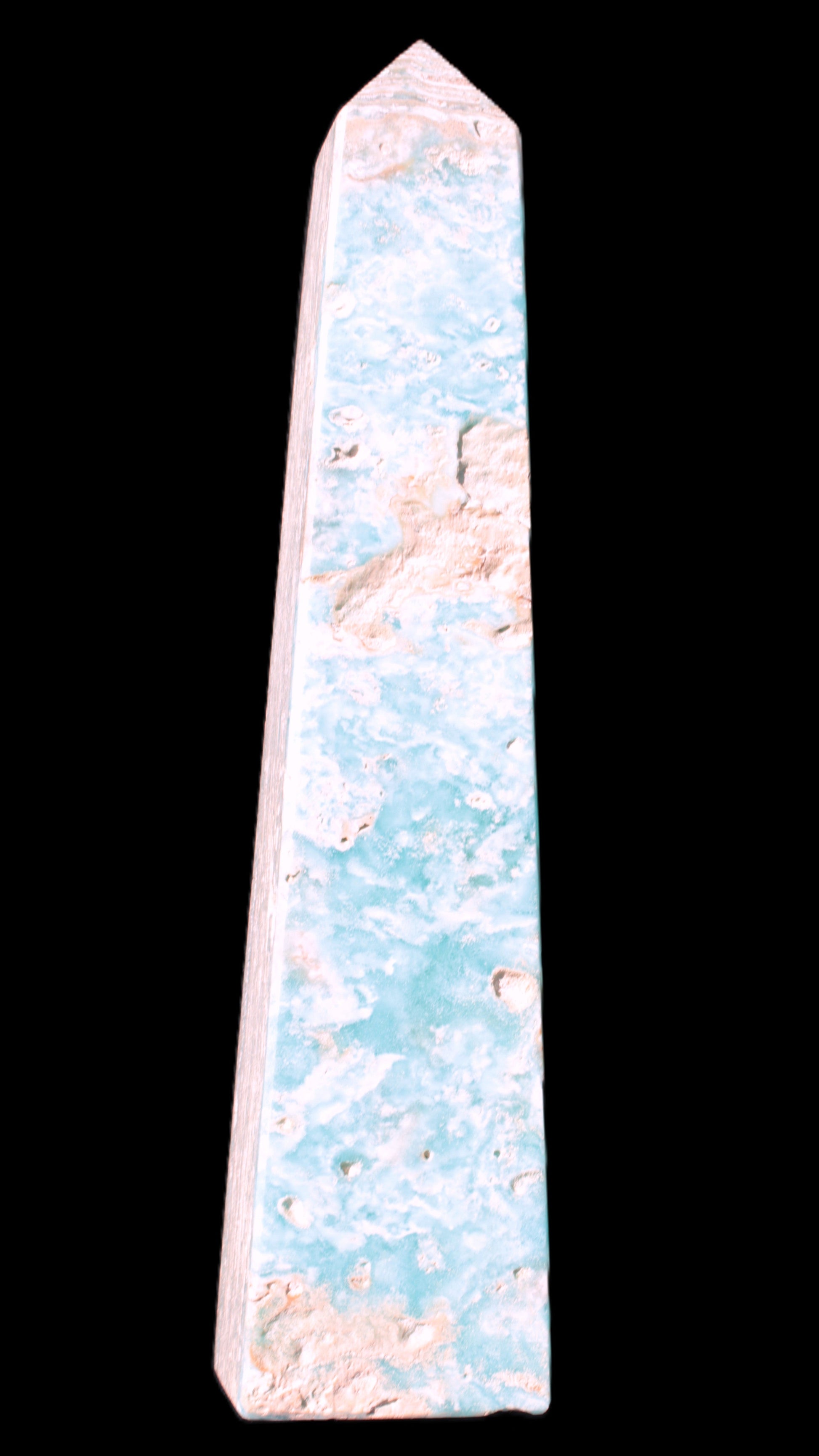 Caribbean Calcite obelisk 348*55*75mm 2574g in bright sunlight - Rocks and Things Store