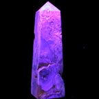 Caribbean Calcite obelisk 228*55*67mm 1554g in UV light - Rocks and Things Store