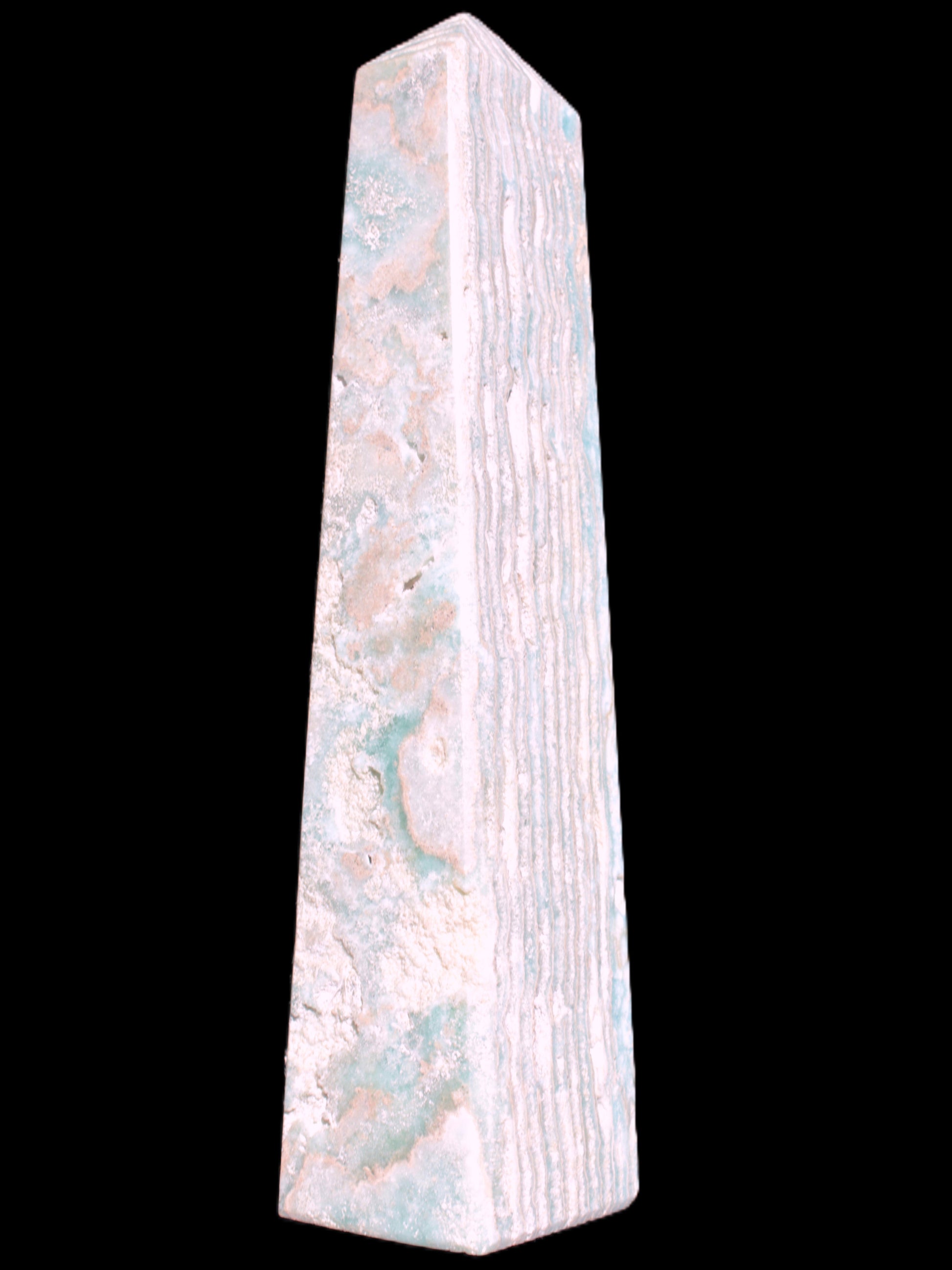 Caribbean Calcite obelisk 95*40*44mm 571g in bright sunlight - Rocks and Things Store
