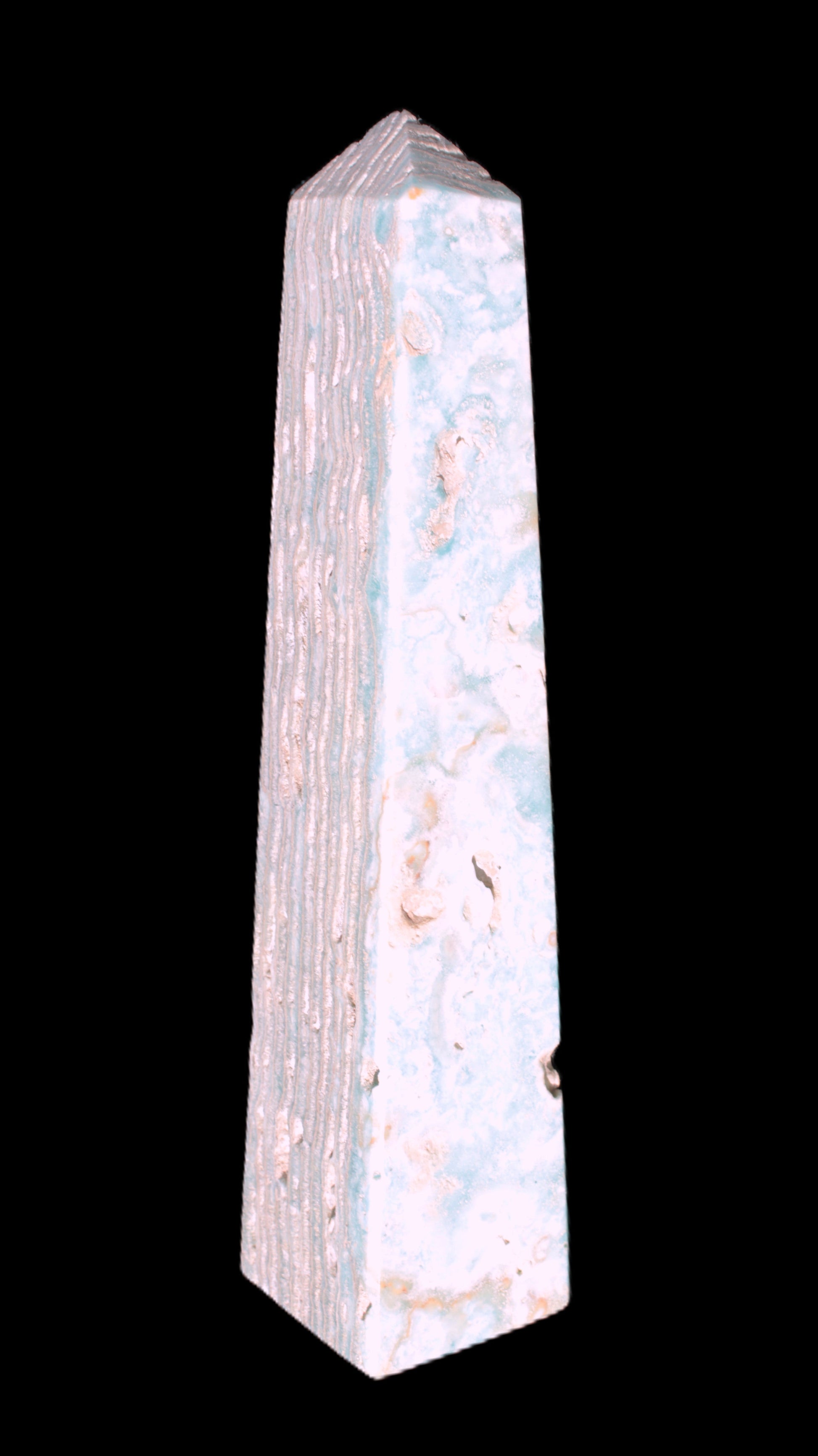 Caribbean Calcite obelisk 95*40*44mm 571g in bright sunlight - Rocks and Things Store
