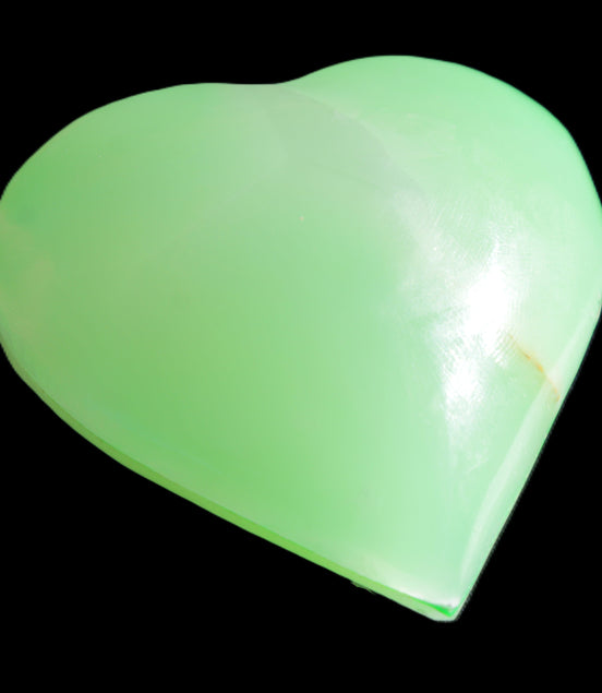 Calcite heart green dyed 64*62mm 135.5g in sunlight - Rocks and Things Store