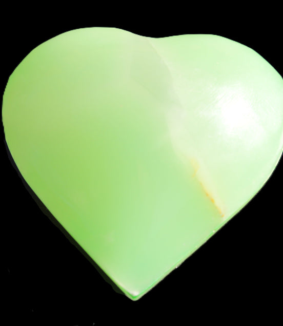 Calcite heart green dyed 64*62mm 135.5g in sunlight - Rocks and Things Store