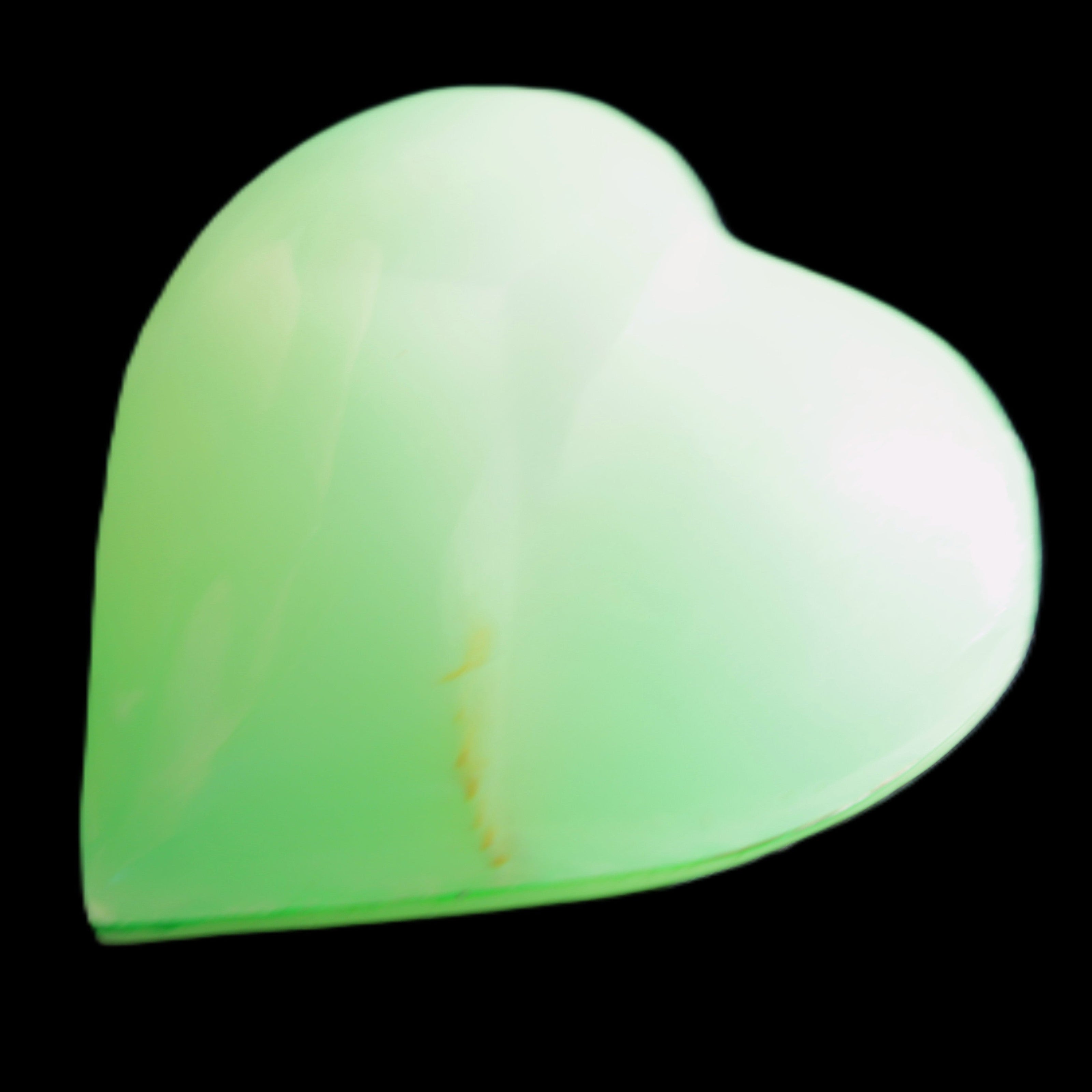 Calcite heart green dyed 64*62mm 135.5g in sunlight - Rocks and Things Store
